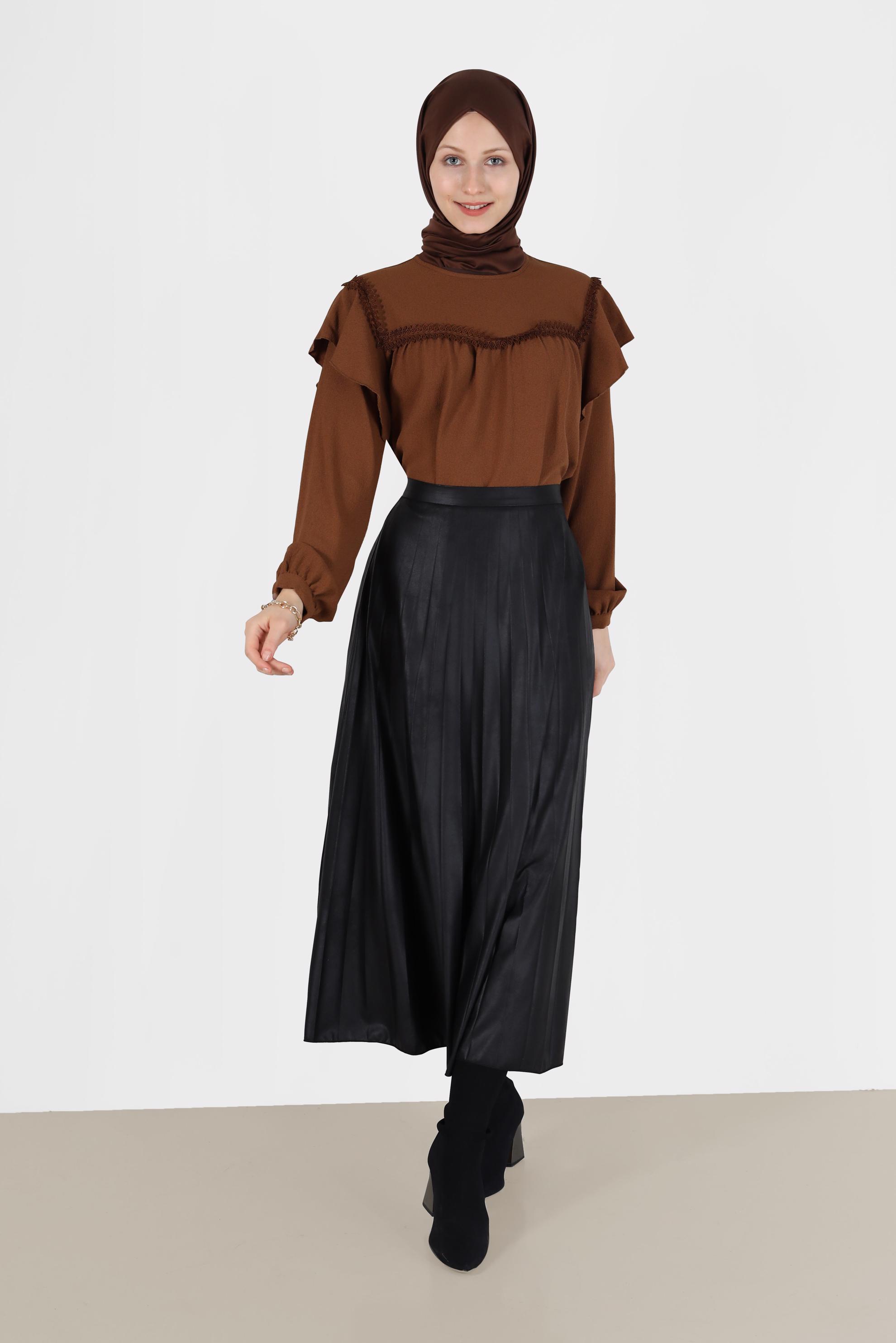 Tesettür giyim TABA OMUZLARI VOLAN DETAYLI BLUZ 40332