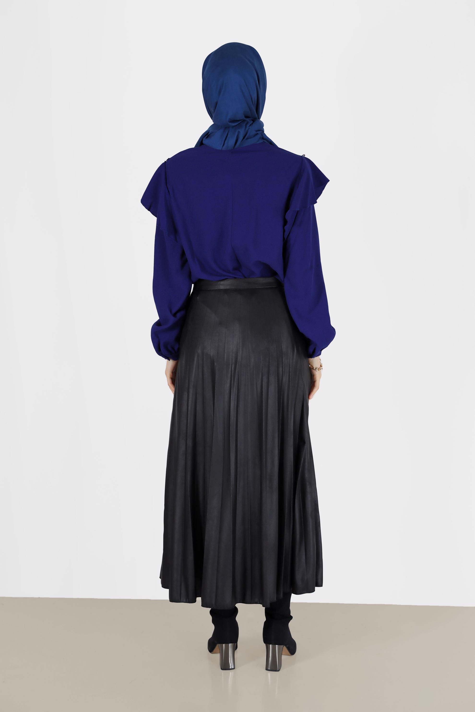 Tesettür giyim MAVİ OMUZLARI VOLAN DETAYLI BLUZ 40332