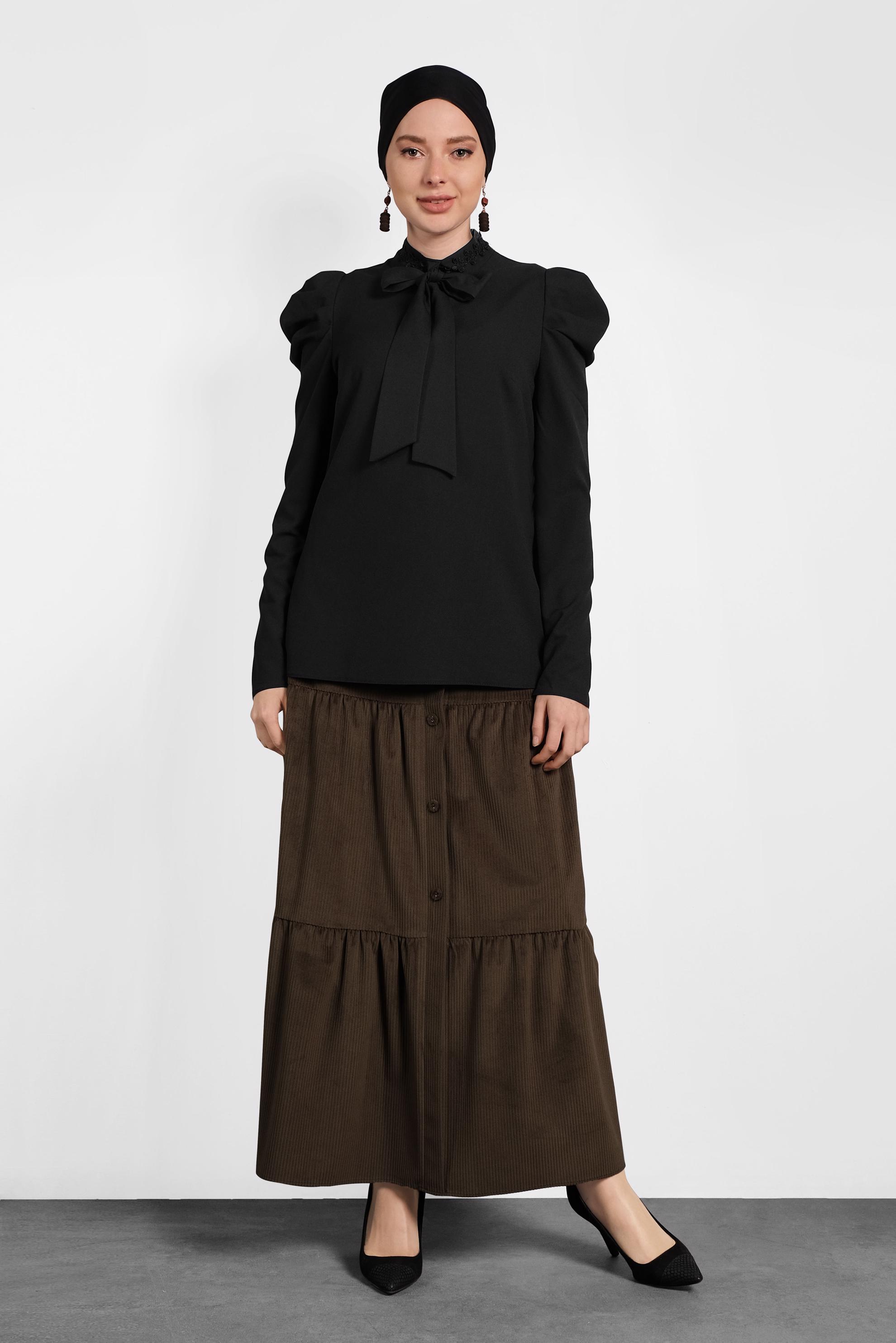 Hijab clothing BLACK PUFF SLEEVE BOW-TIE BLOUSE 40333