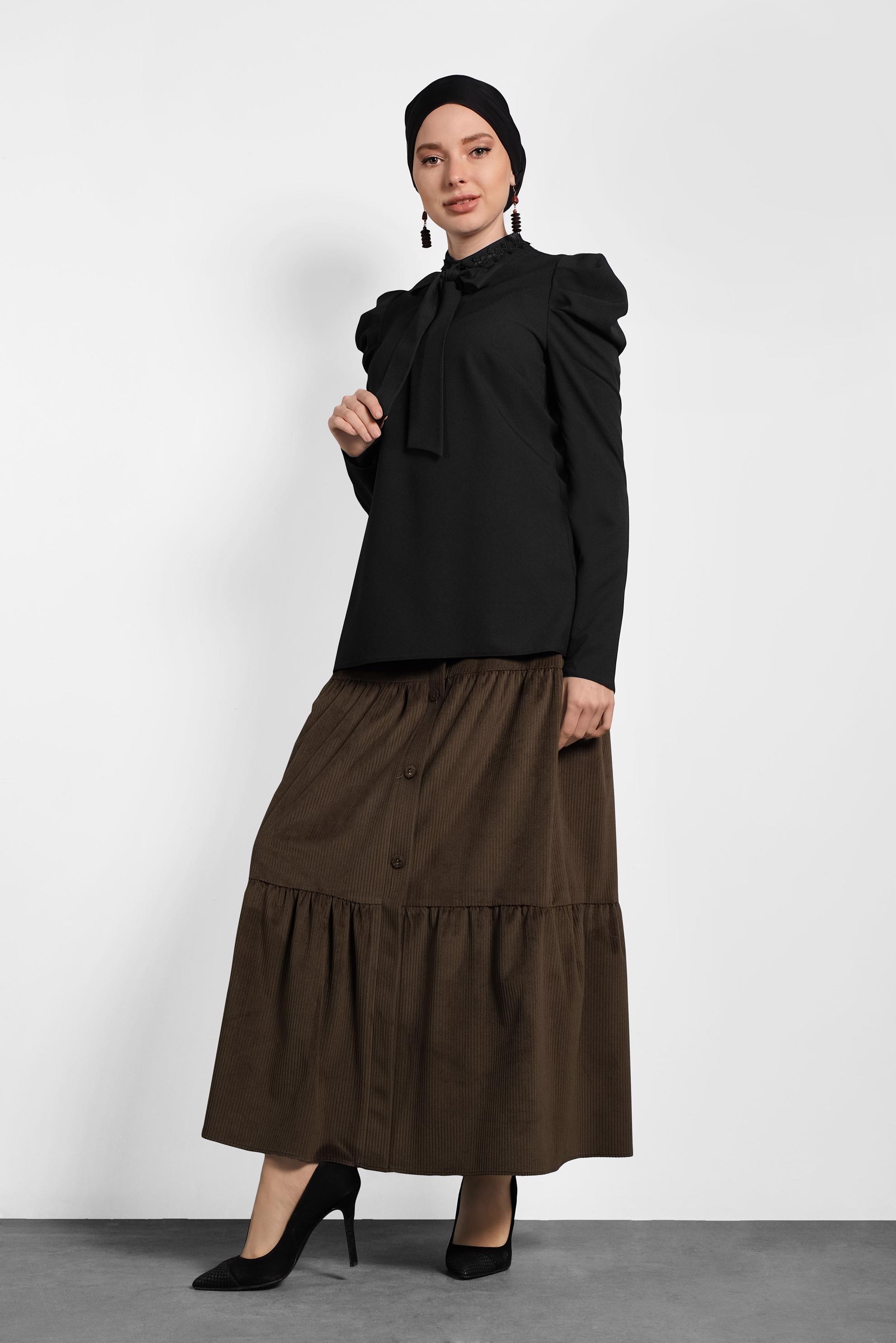 Hijab clothing BLACK PUFF SLEEVE BOW-TIE BLOUSE 40333