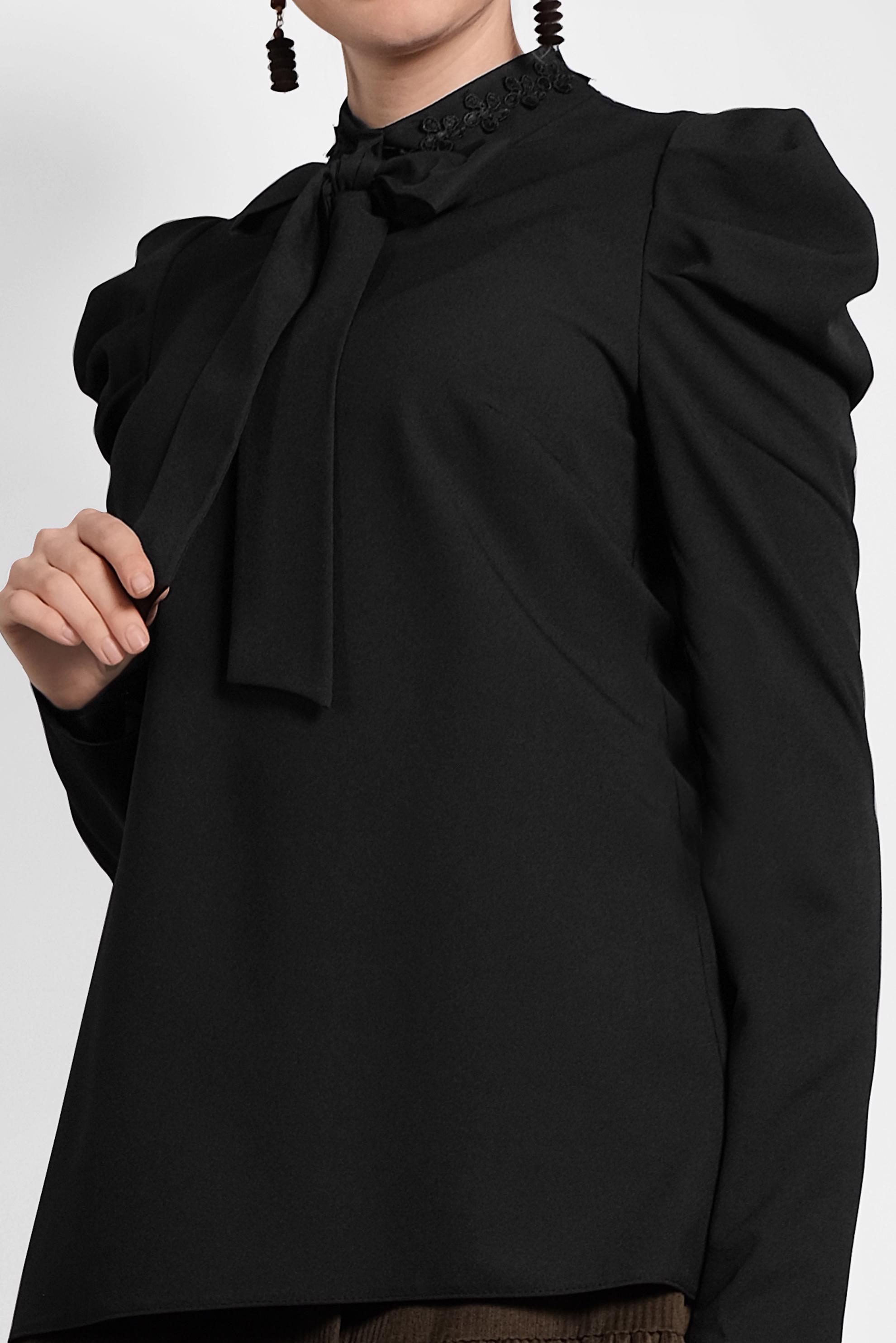 Hijab clothing BLACK PUFF SLEEVE BOW-TIE BLOUSE 40333