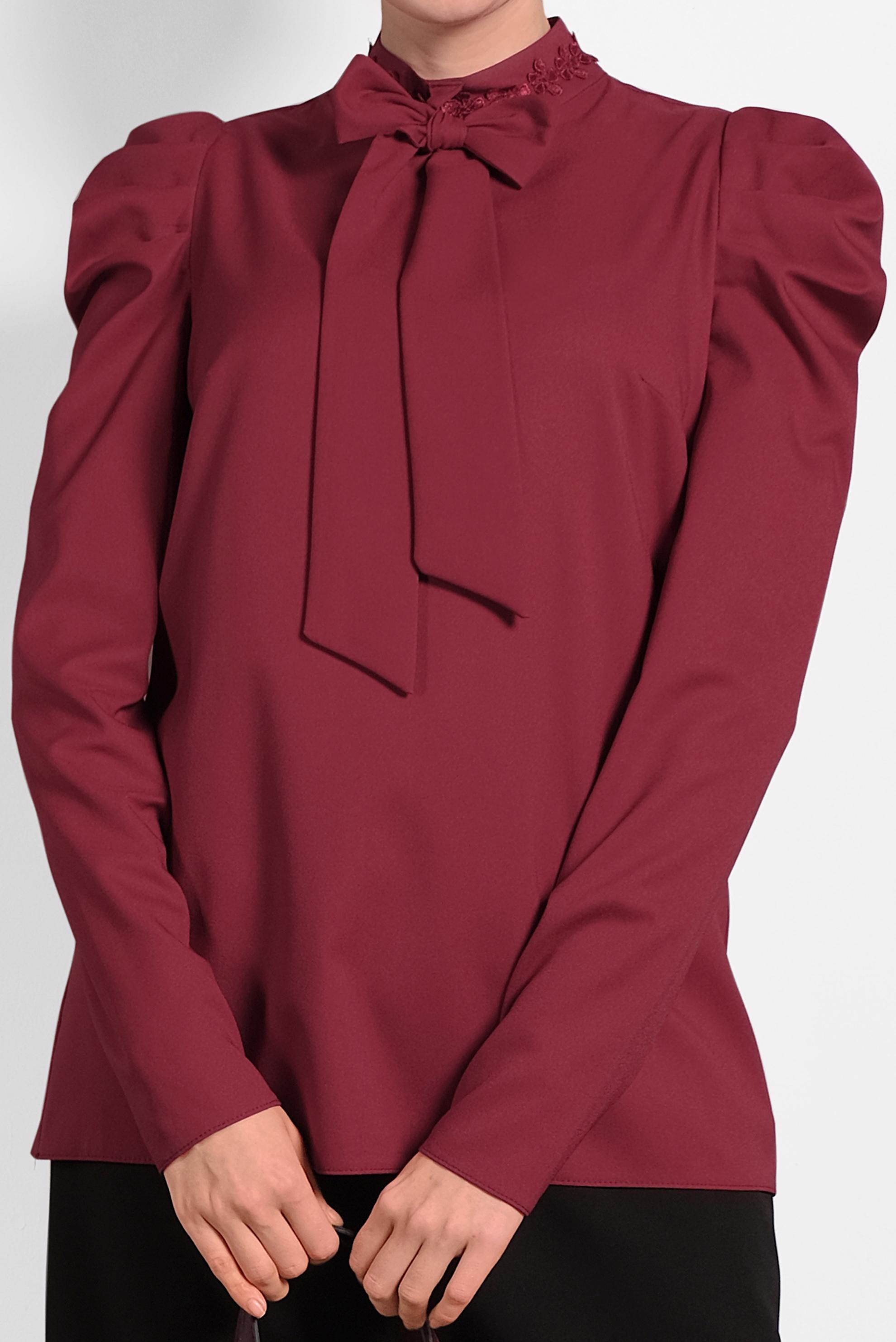 Tesettür giyim BORDO KARPUZ KOL YAKASI BAĞLI BLUZ 40333