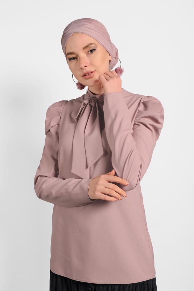 Tesettür giyim  KARPUZ KOL YAKASI BAĞLI BLUZ 40333 - ALVİNA