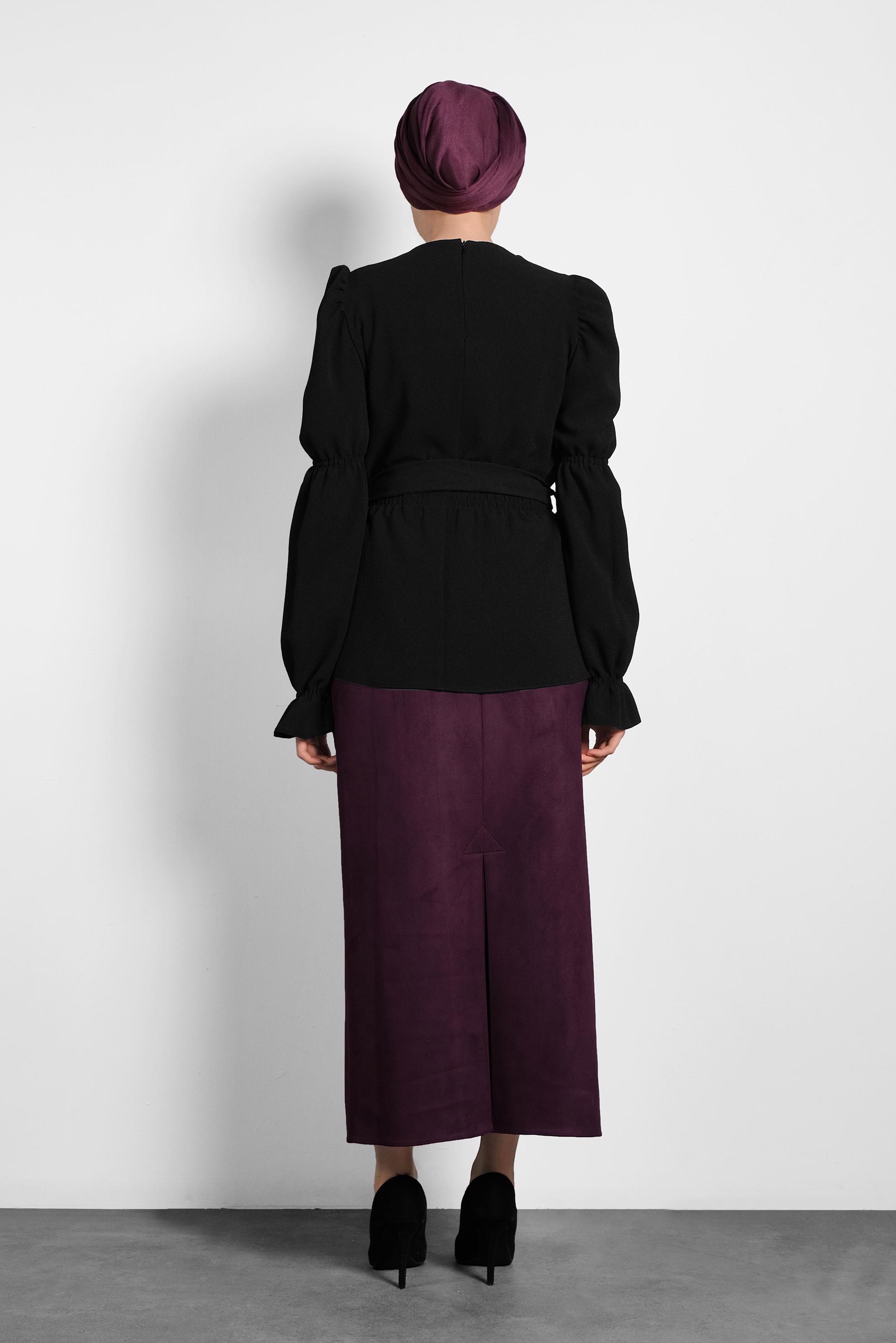 Hijab clothing BLACK PUFF SLEEVE TIE-WAIST BLOUSE 40334