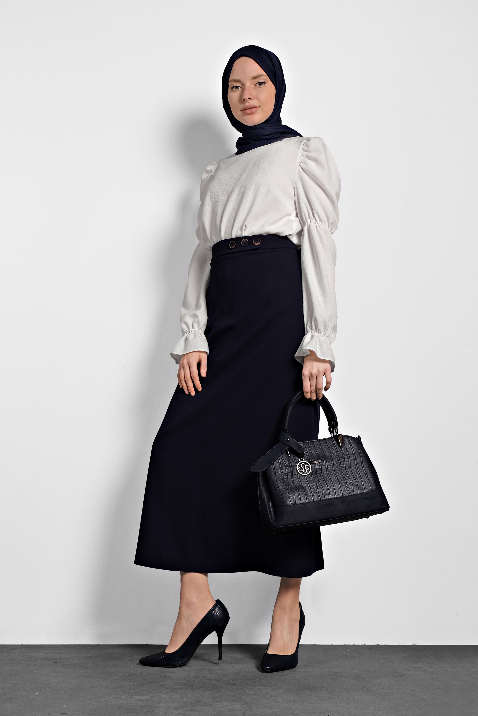 Tesettür giyim BEYAZ KARPUZ KOL BAĞCIKLI BLUZ 40334