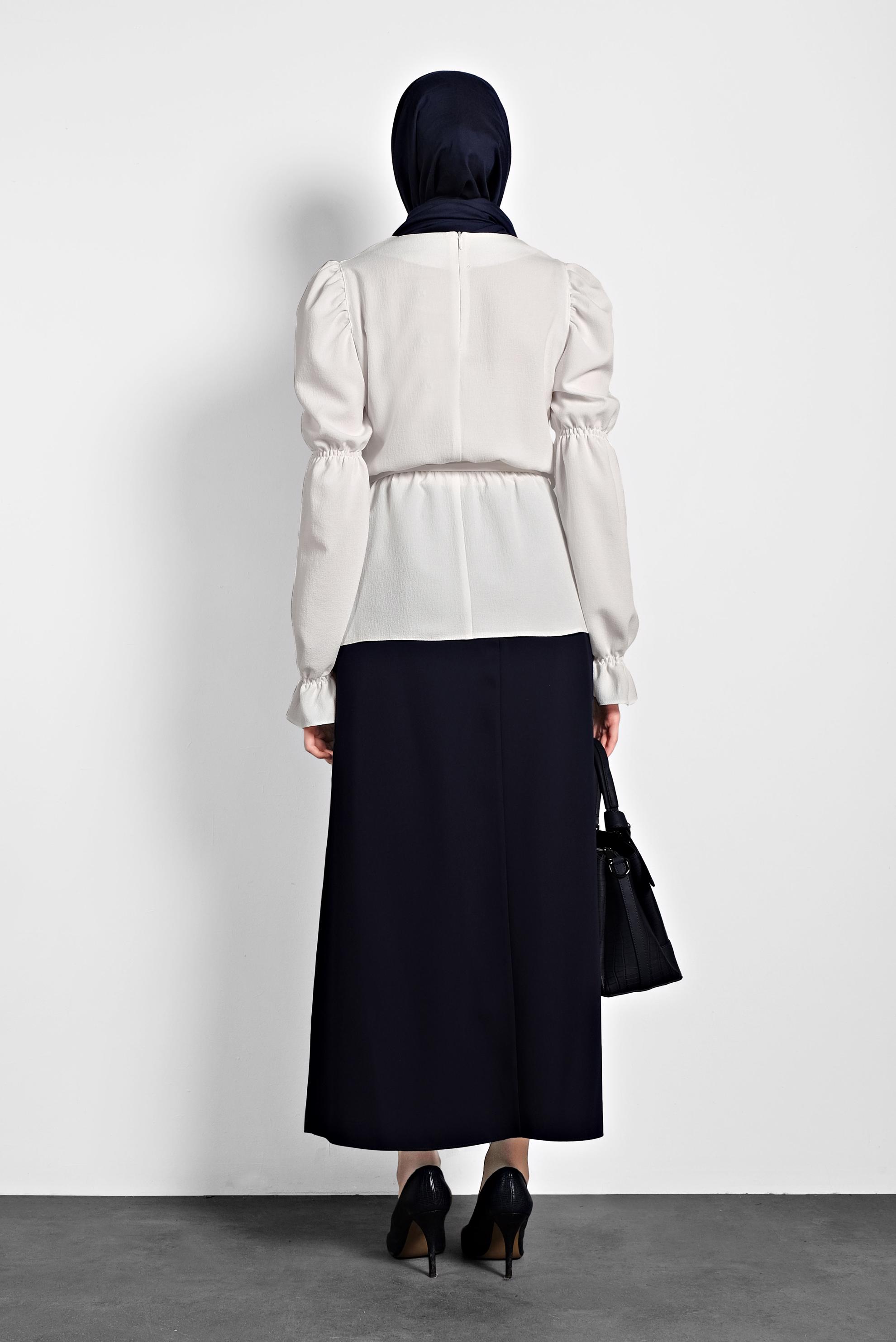 Tesettür giyim BEYAZ KARPUZ KOL BAĞCIKLI BLUZ 40334