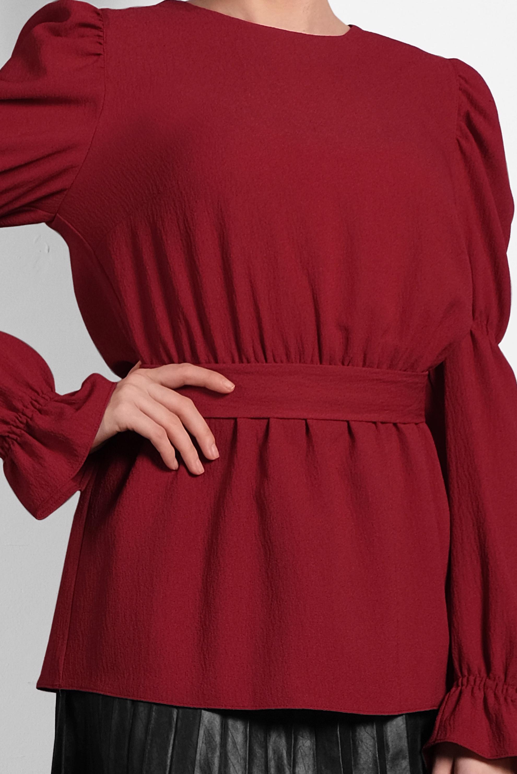 Vêtements hijab ROUGE BORDEAUX CHEMISIER MANCHES BOUFFANT À TAILLE-NOUÉE 40334