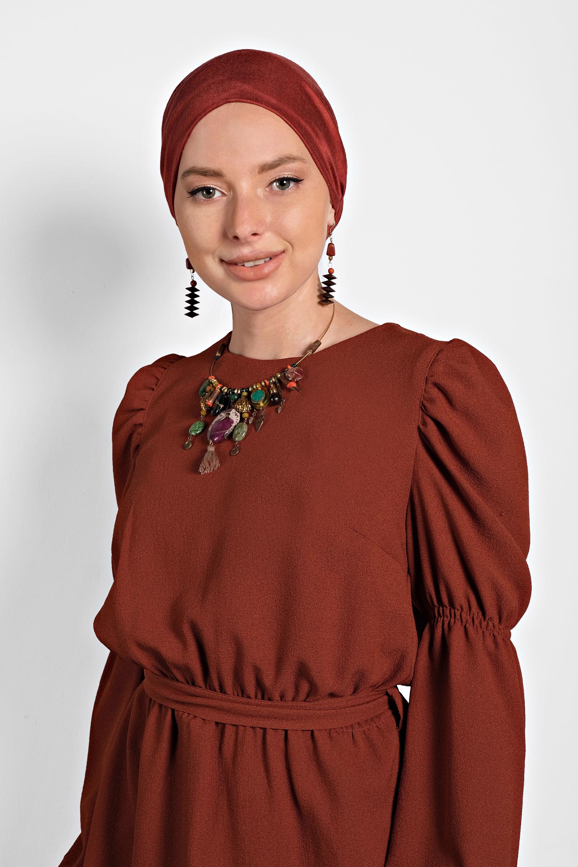 Tesettür giyim TURUNCU KARPUZ KOL BAĞCIKLI BLUZ 40334