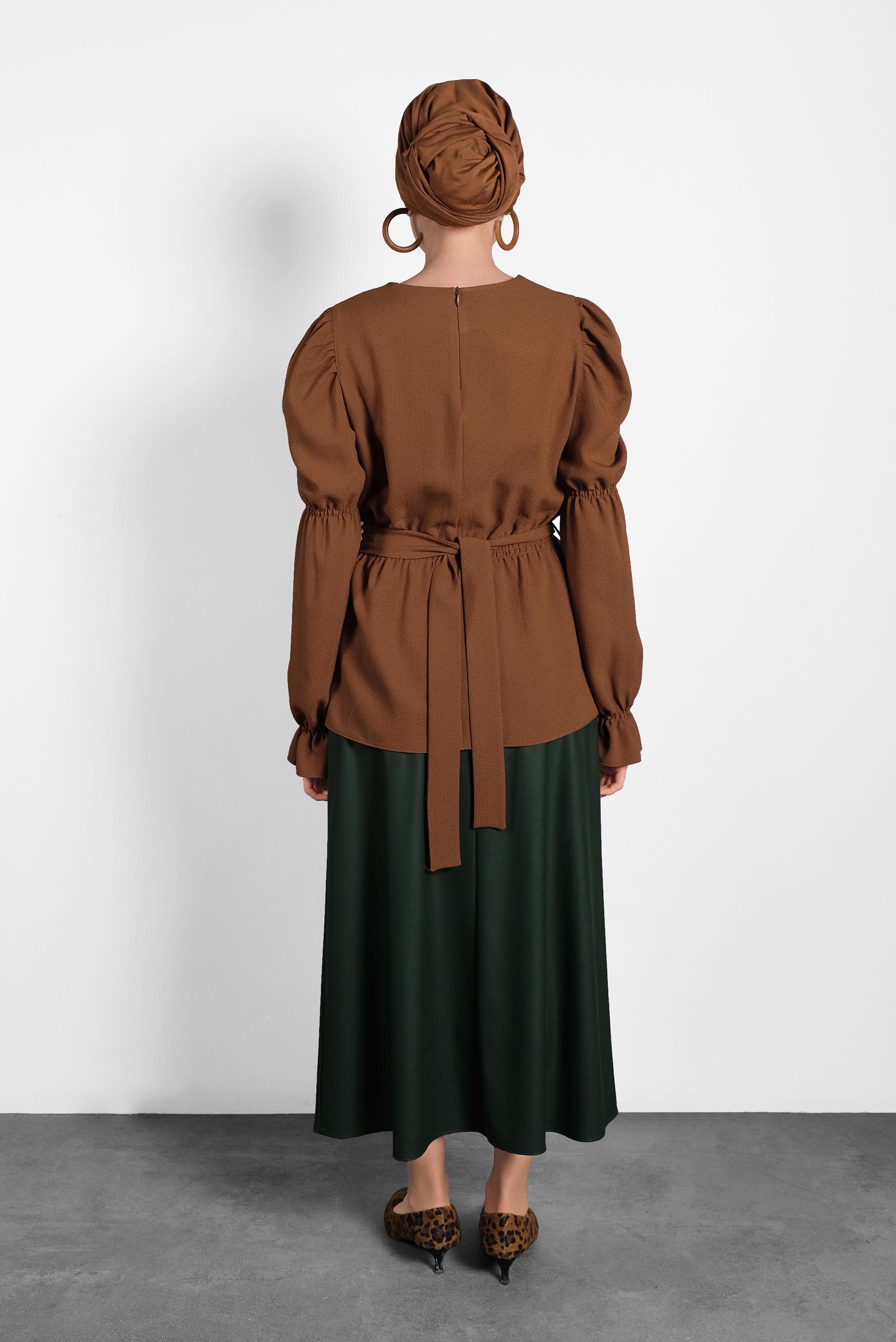 Tesettür giyim TABA KARPUZ KOL BAĞCIKLI BLUZ 40334