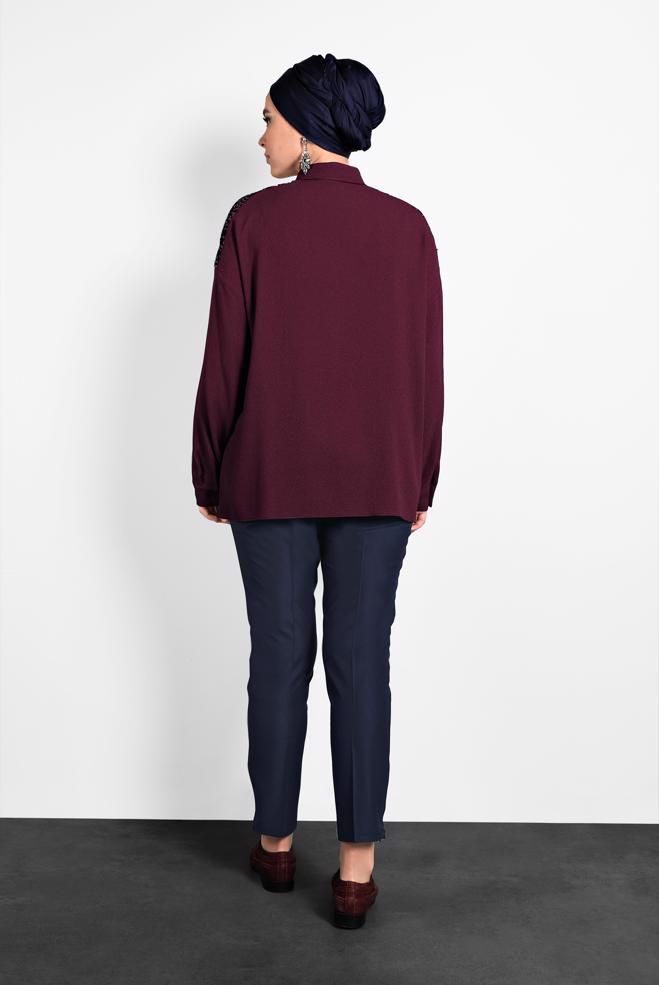 Vêtements hijab ROUGE BORDEAUX CHEMISIER À SEQUINS 40335  - ALVİNA