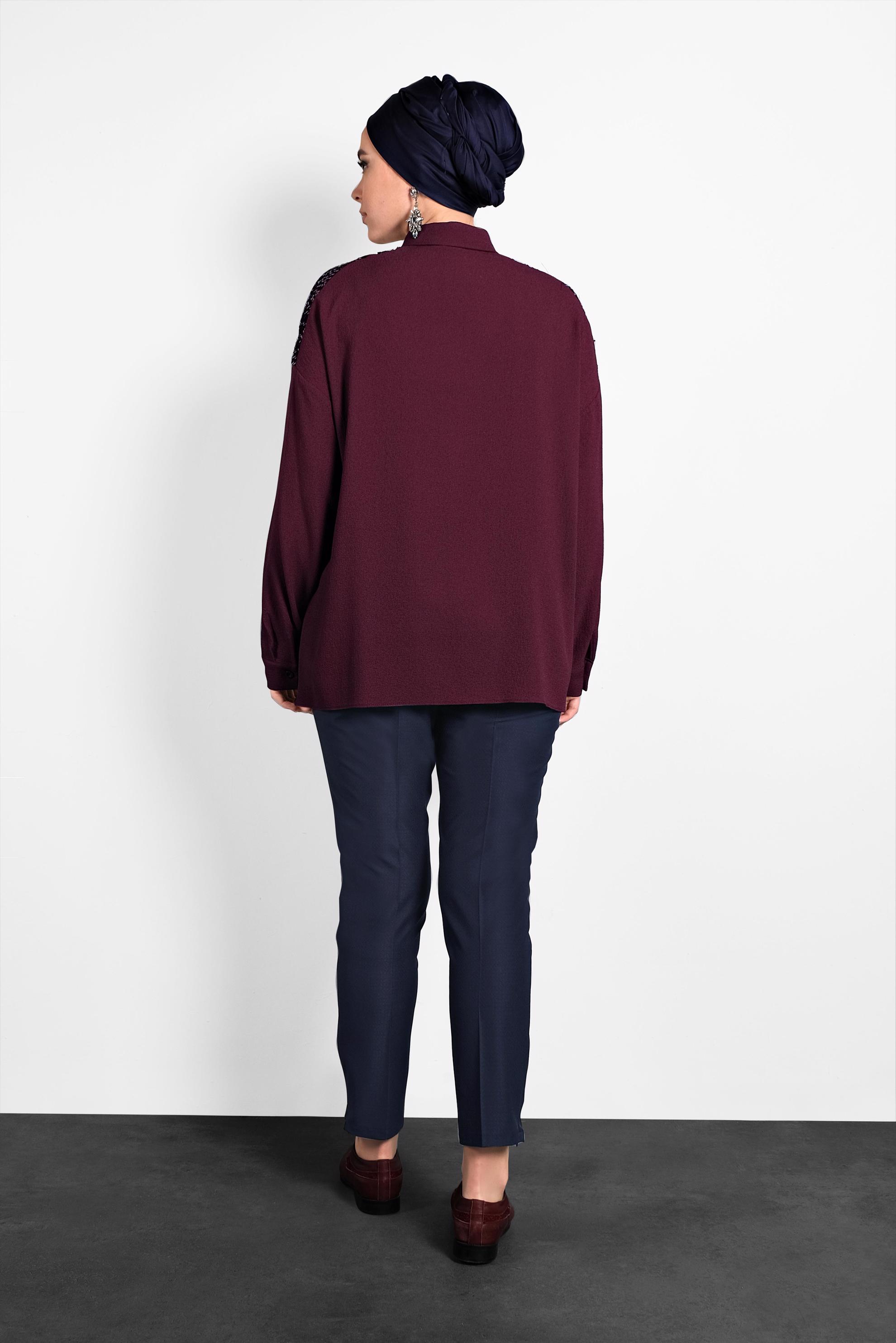 Tesettür giyim BORDO PULLU BLUZ 40335