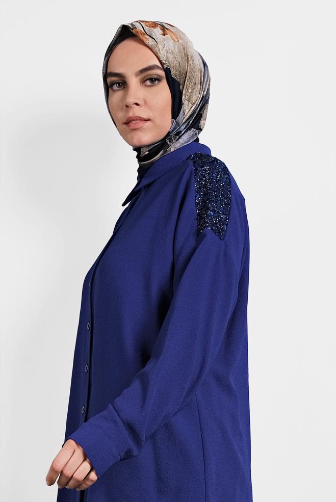 Vêtements hijab BLEU CHEMISIER À SEQUINS 40335  - ALVİNA