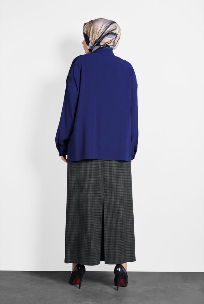 Vêtements hijab BLEU CHEMISIER À SEQUINS 40335  - ALVİNA
