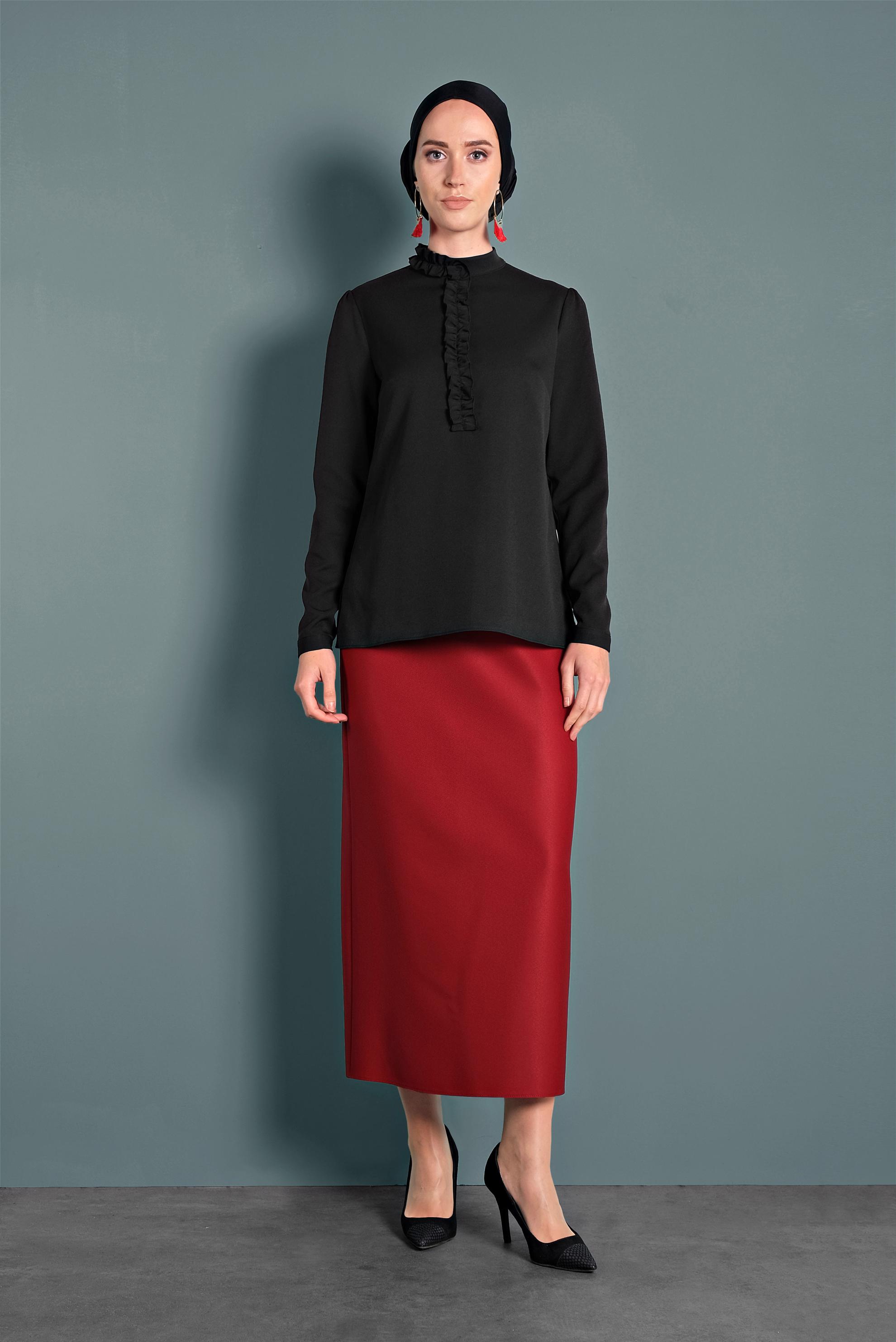 Tesettür giyim SİYAH FIRFIR DETAYLI BLUZ 40360 