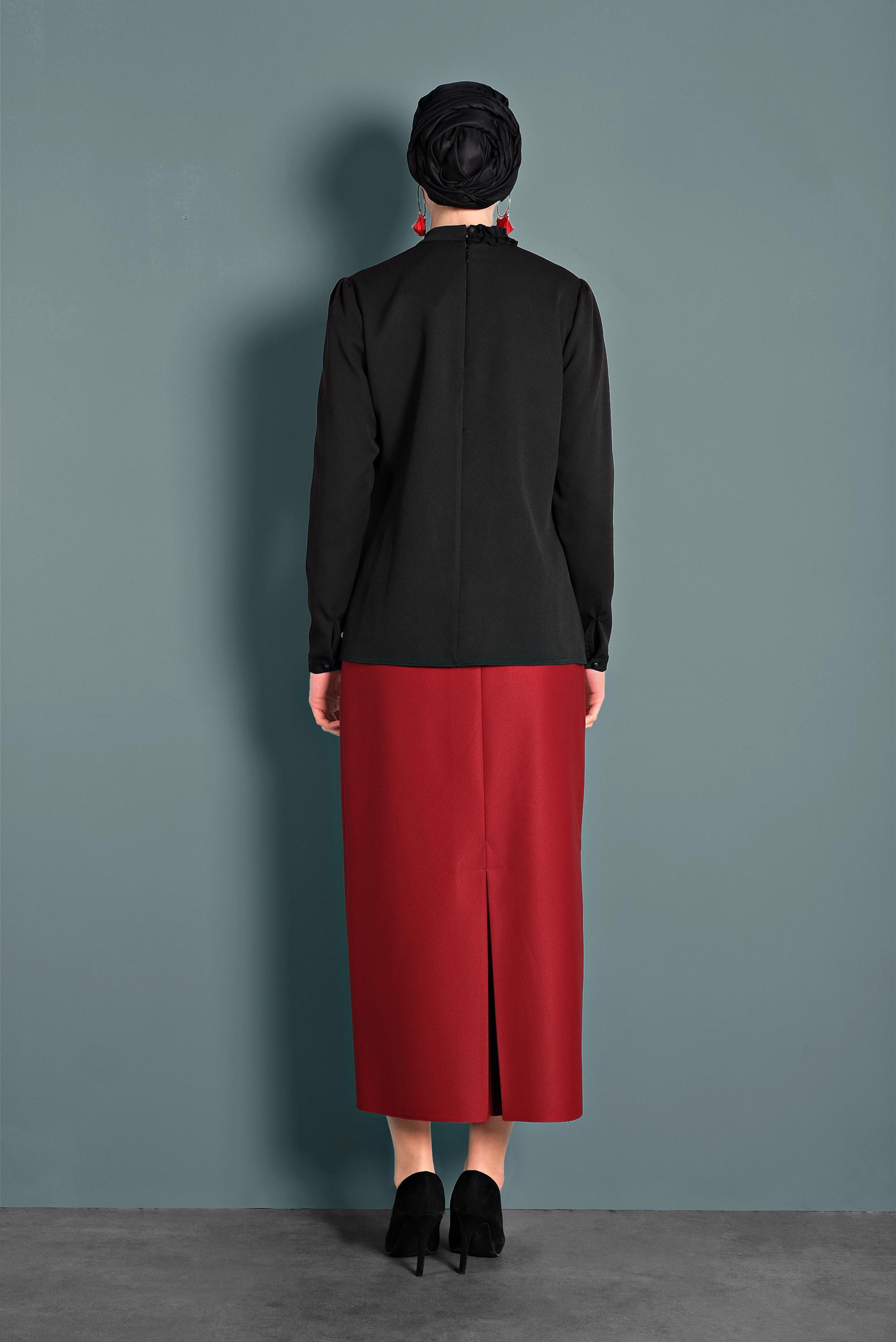 Tesettür giyim SİYAH FIRFIR DETAYLI BLUZ 40360 