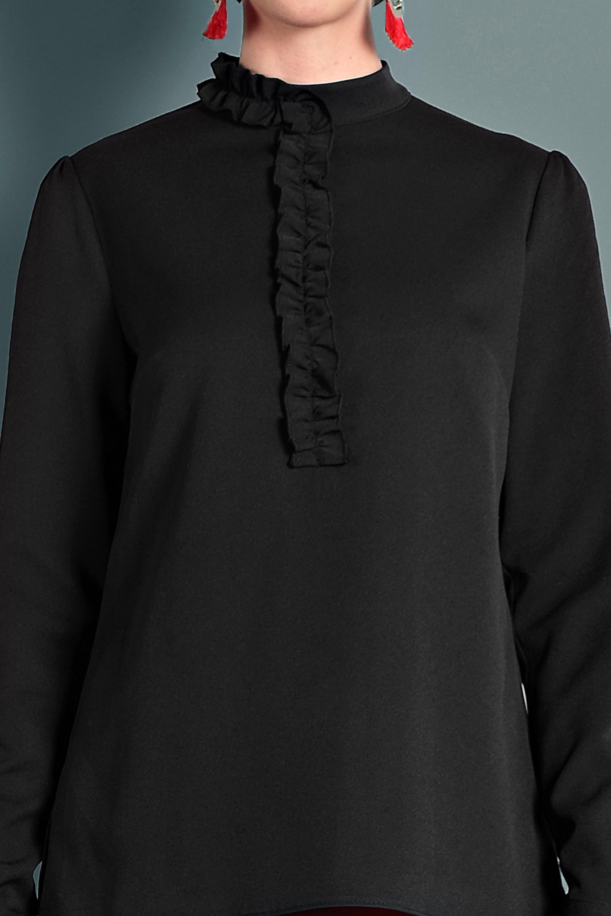 Tesettür giyim SİYAH FIRFIR DETAYLI BLUZ 40360 