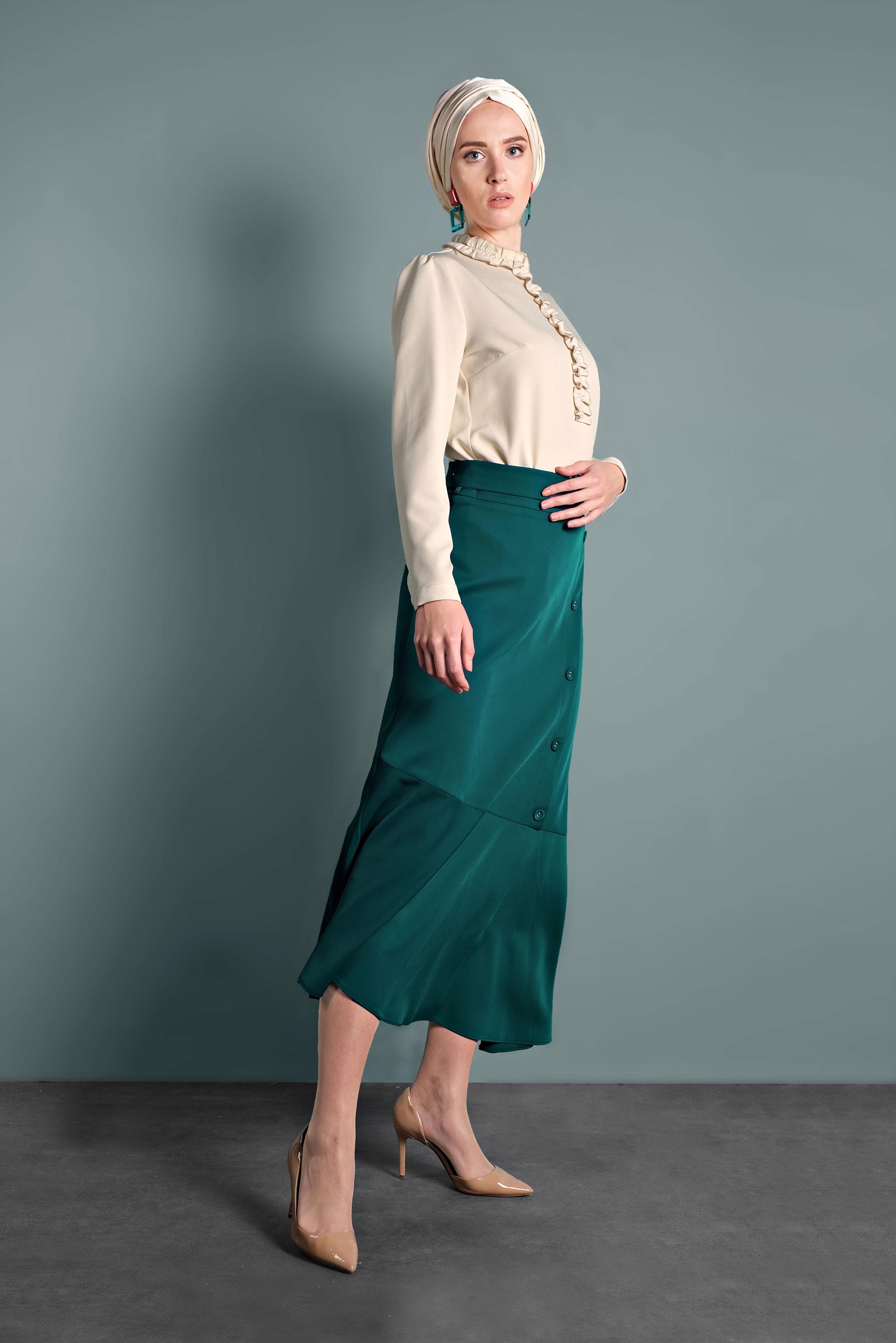 Tesettür giyim BEJ FIRFIR DETAYLI BLUZ 40360 