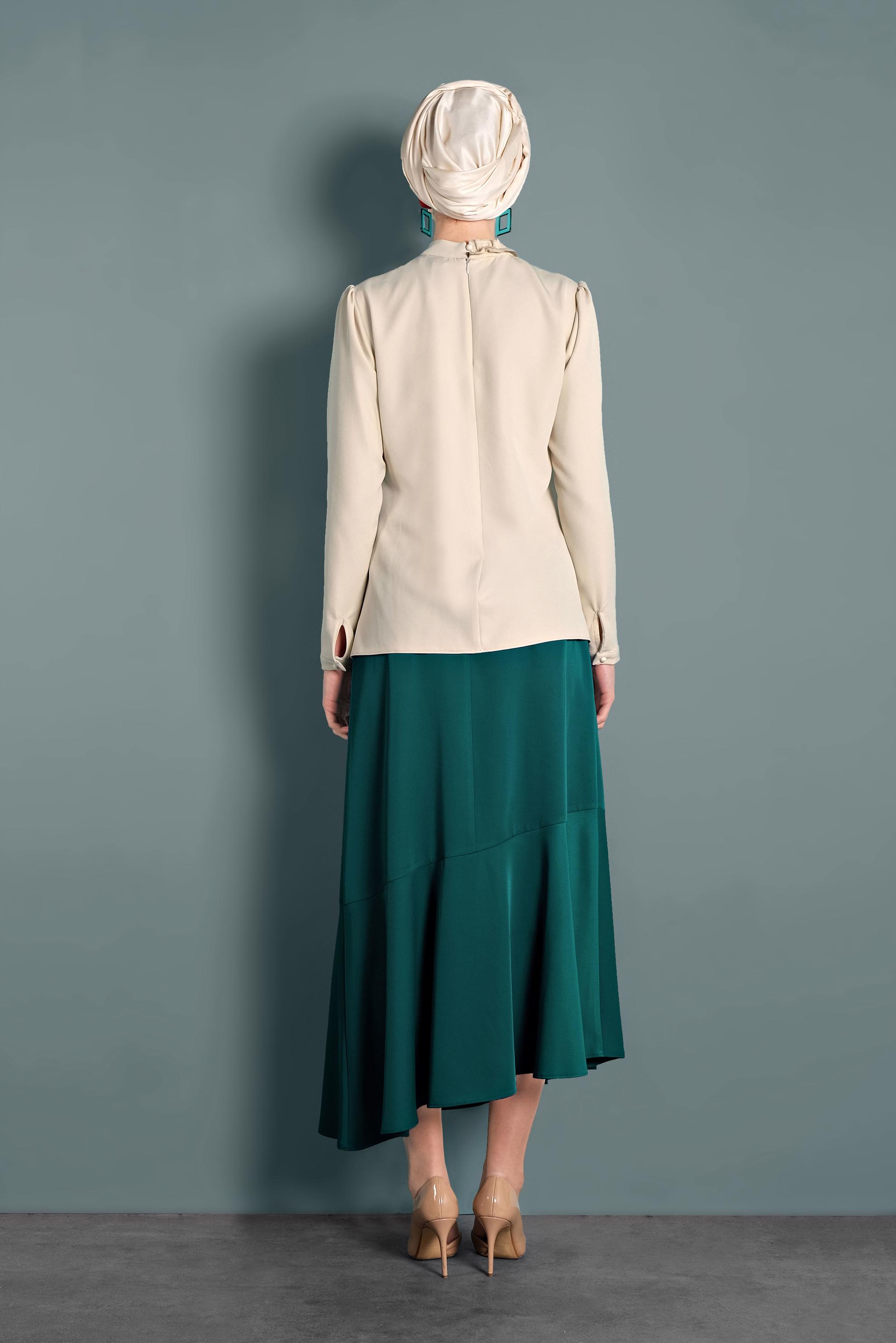 Tesettür giyim BEJ FIRFIR DETAYLI BLUZ 40360 