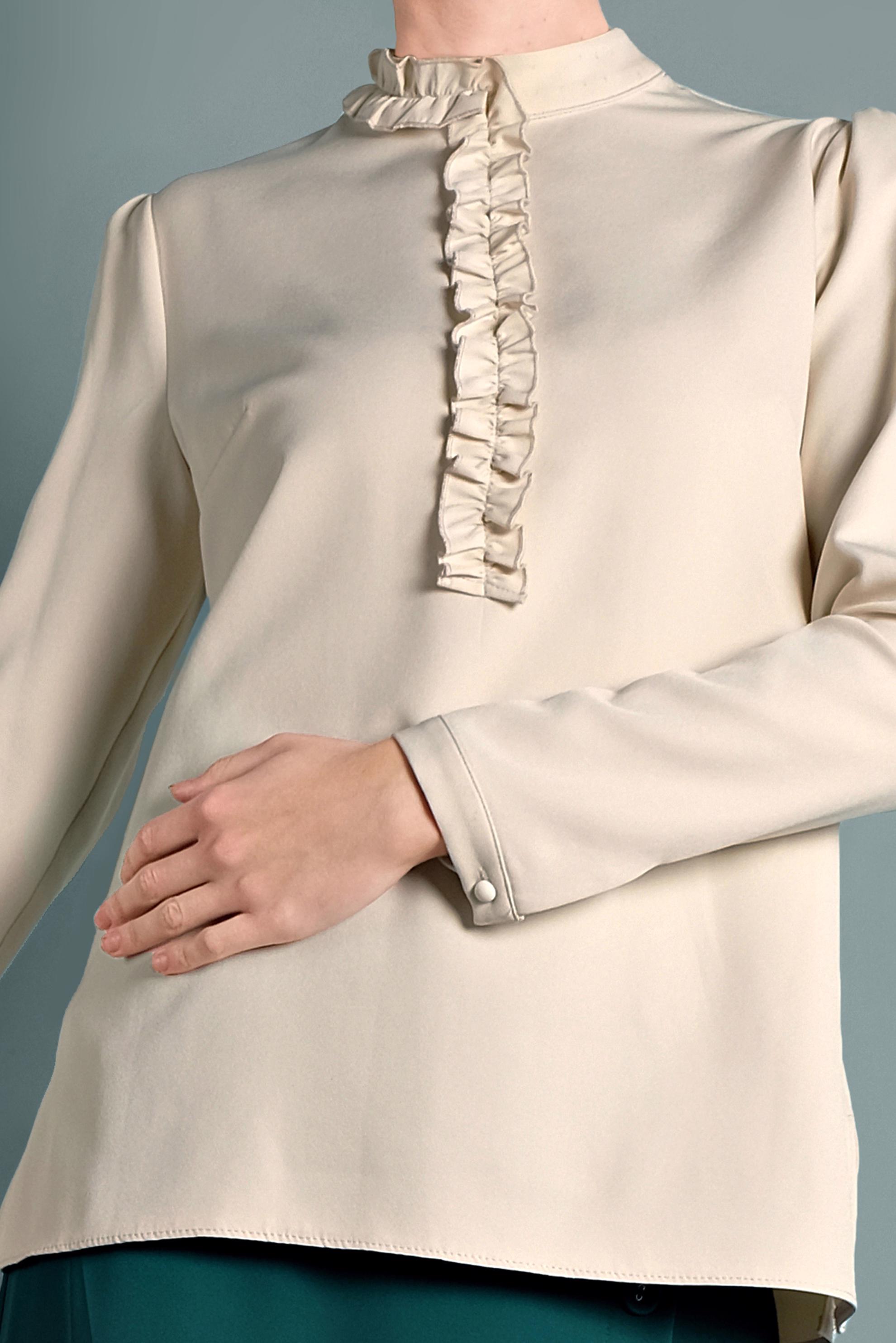 Tesettür giyim BEJ FIRFIR DETAYLI BLUZ 40360 