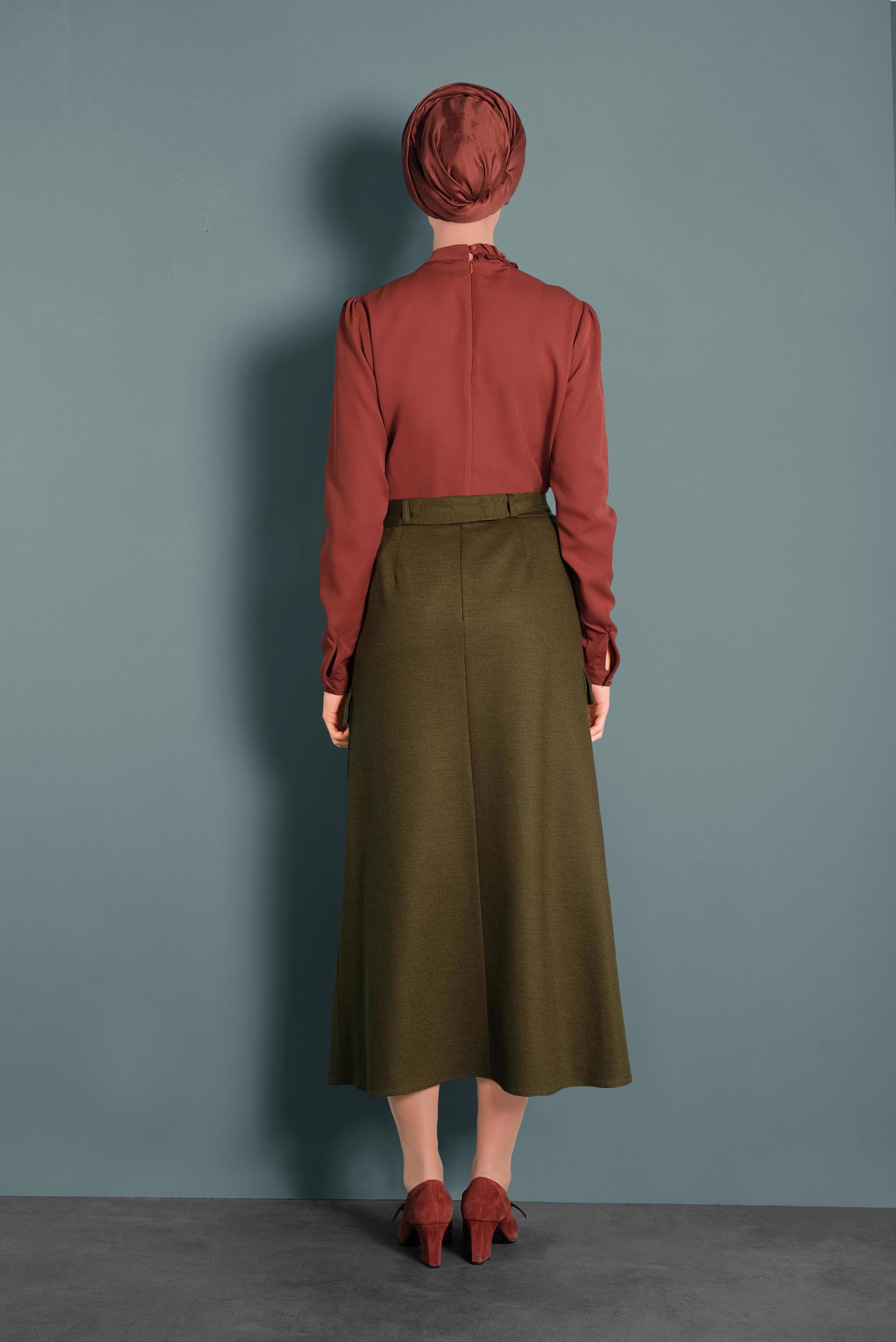 Tesettür giyim TURUNCU FIRFIR DETAYLI BLUZ 40360 