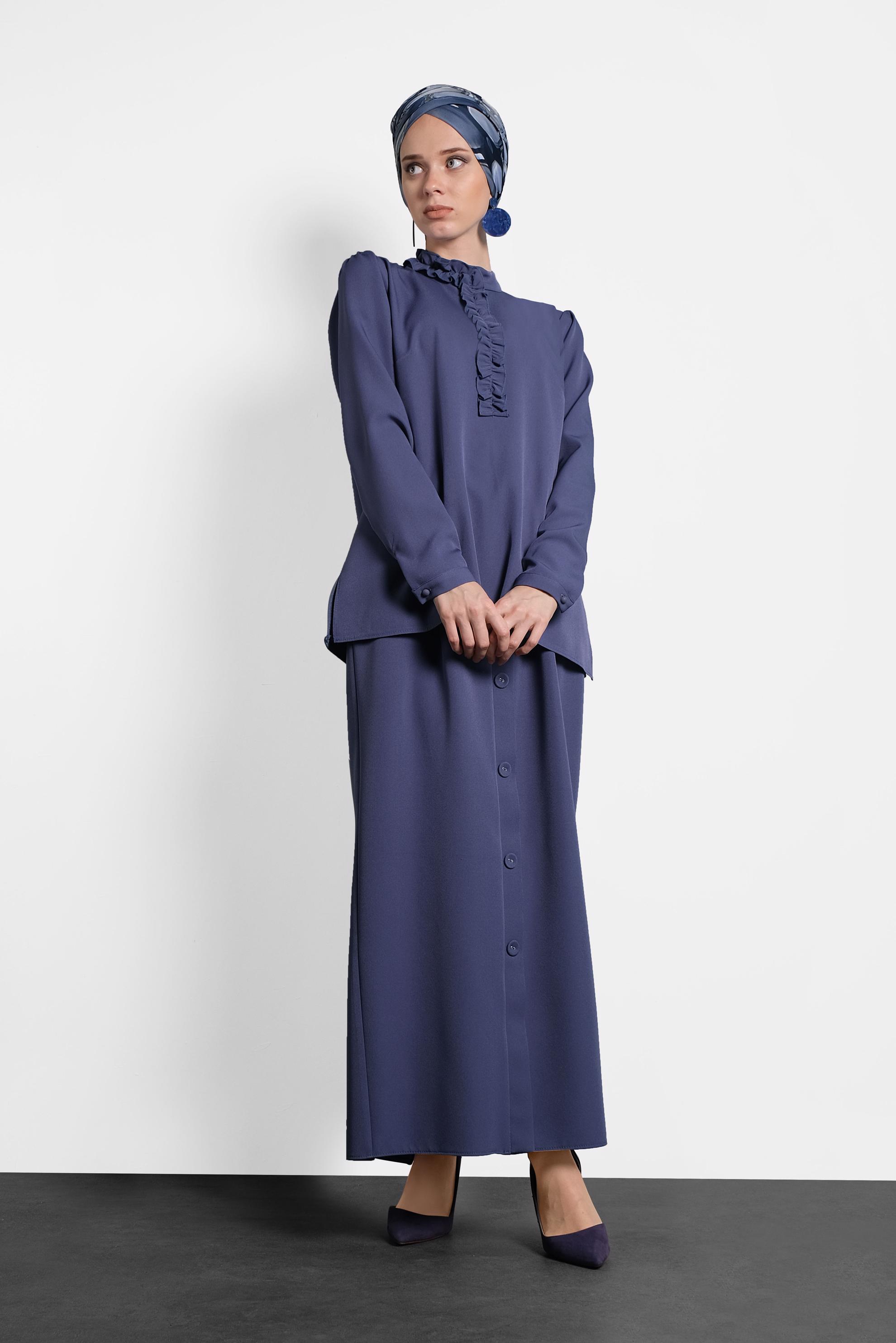 Tesettür giyim LACİVERT FIRFIR DETAYLI BLUZ 40360 