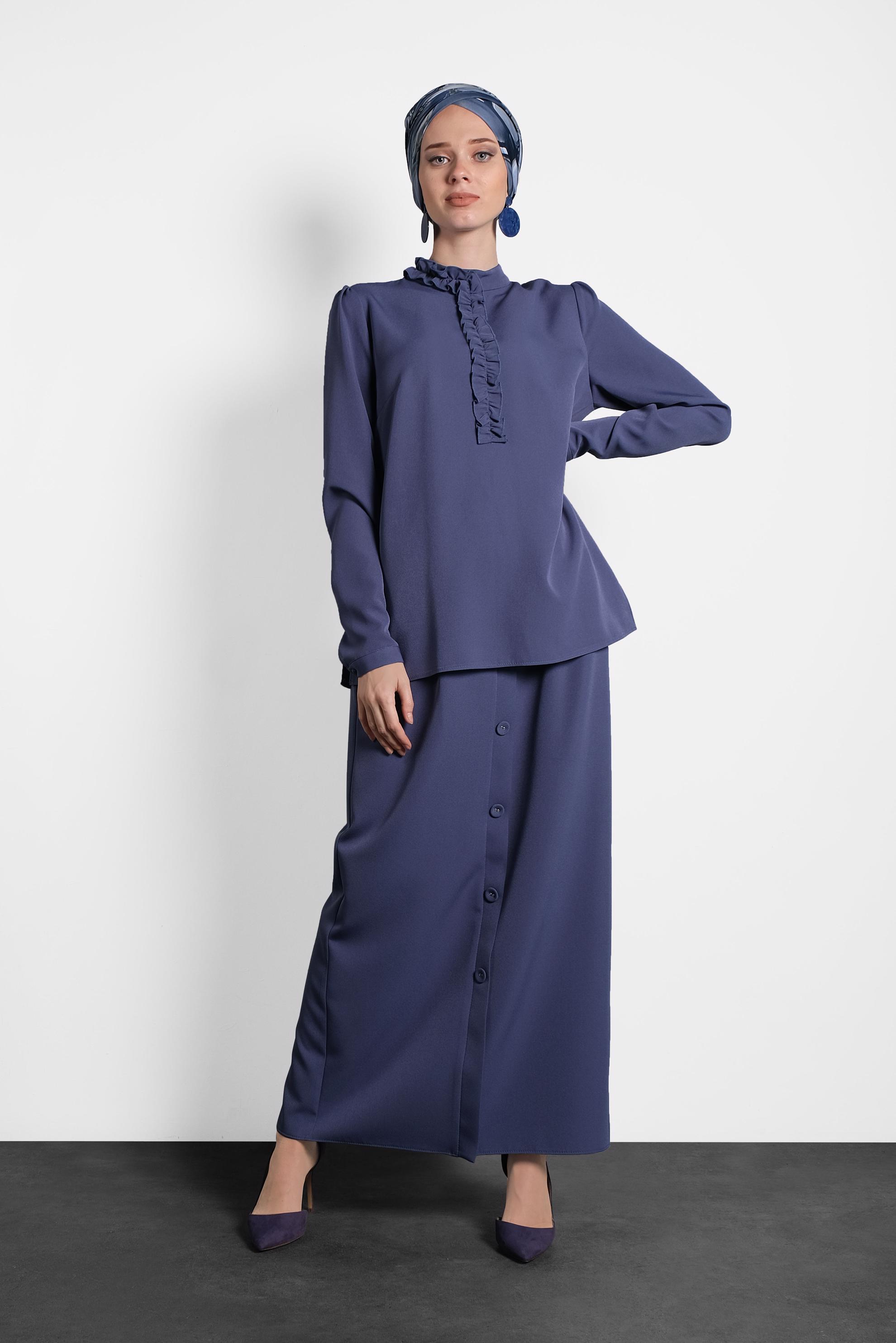 Tesettür giyim LACİVERT FIRFIR DETAYLI BLUZ 40360 