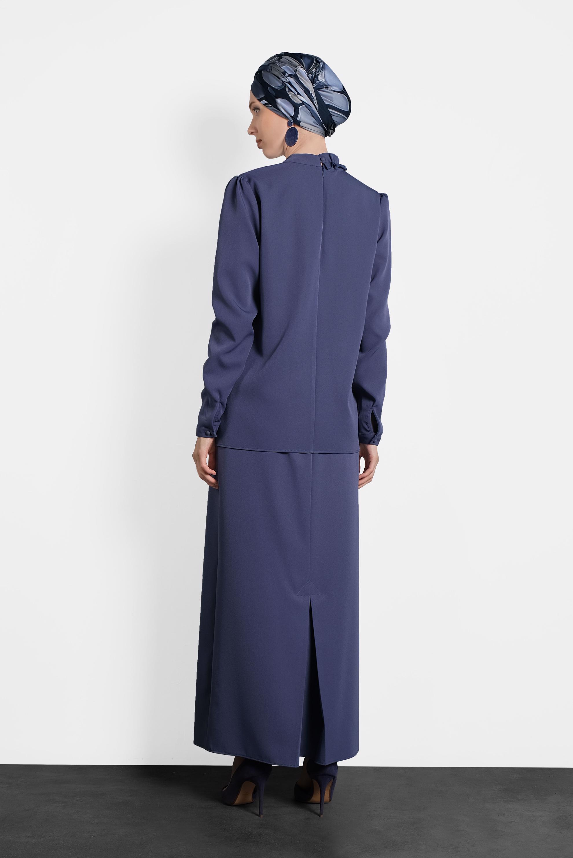 Tesettür giyim LACİVERT FIRFIR DETAYLI BLUZ 40360 