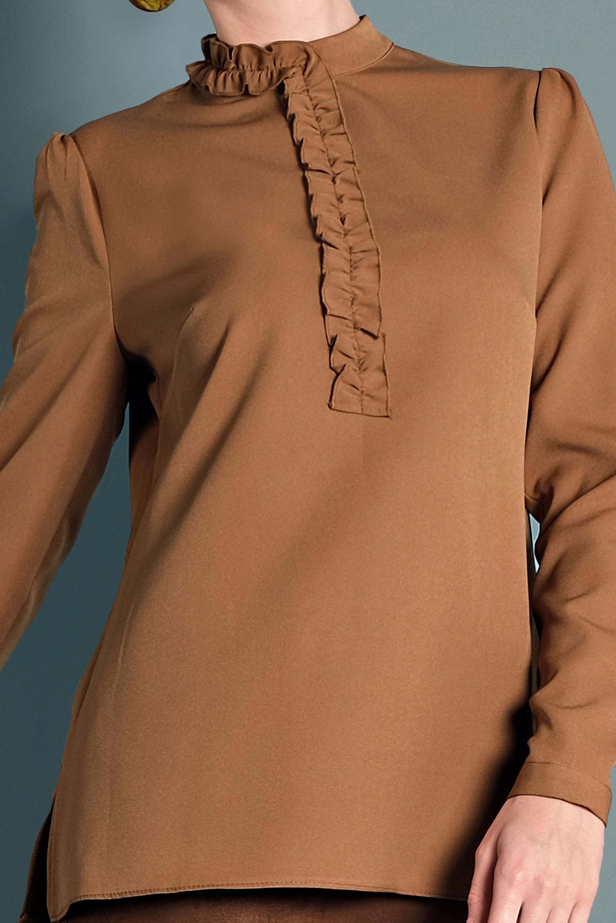 Tesettür giyim KAHVE FIRFIR DETAYLI BLUZ 40360 