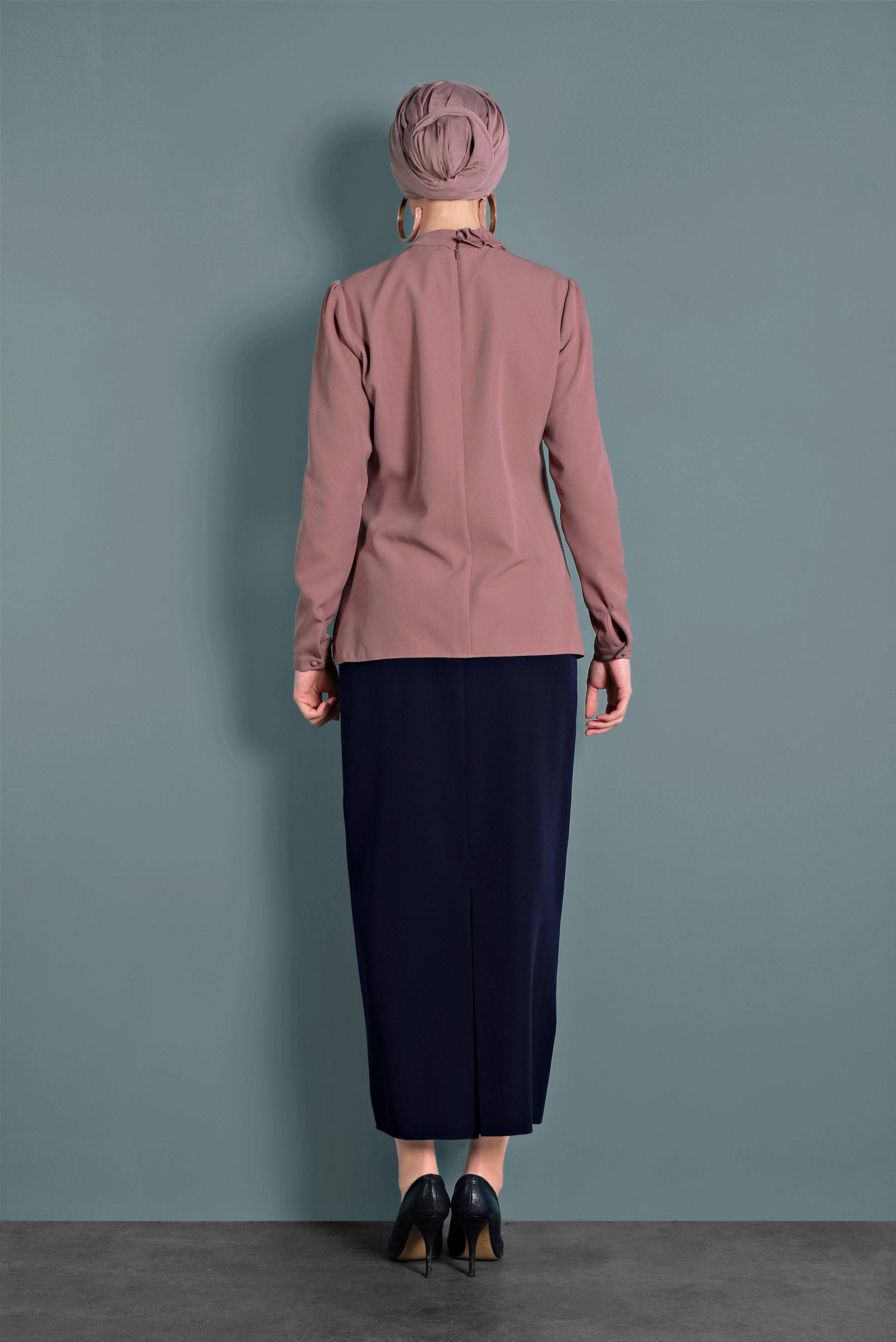 Tesettür giyim PEMBE FIRFIR DETAYLI BLUZ 40360 