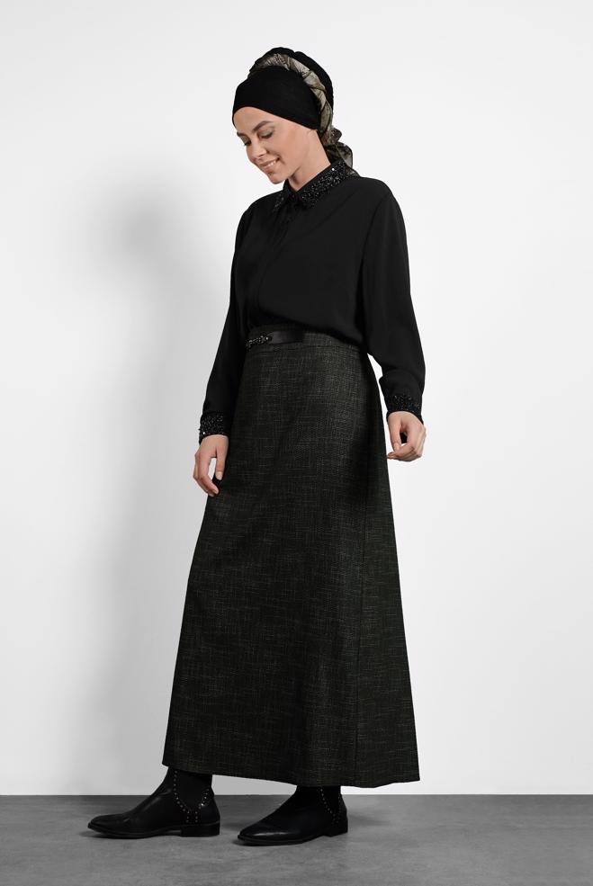 Vêtements hijab NOIR CHEMISIER À COL À SEQUINS 40361 - ALVİNA