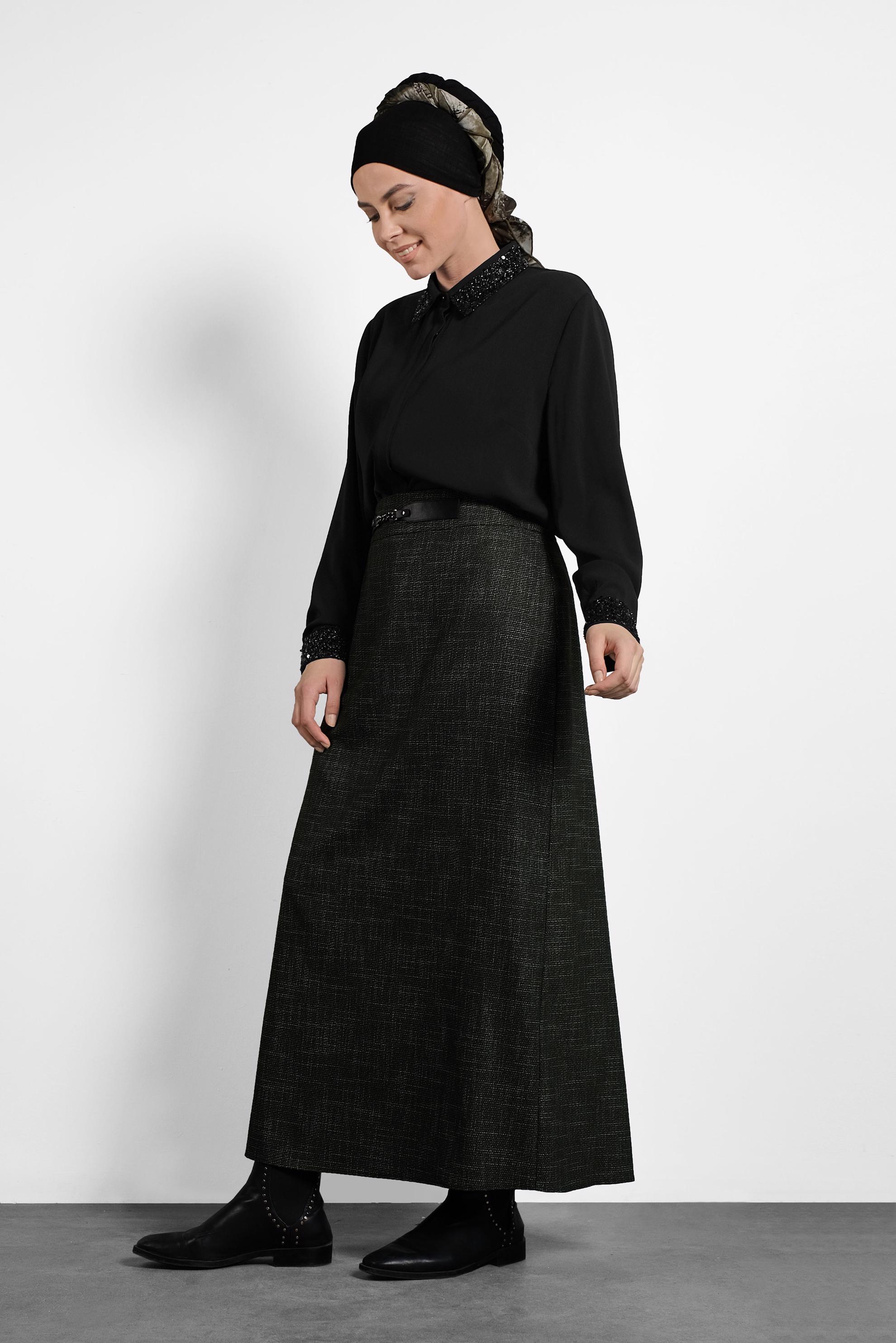 Vêtements hijab NOIR CHEMISIER À COL À SEQUINS 40361