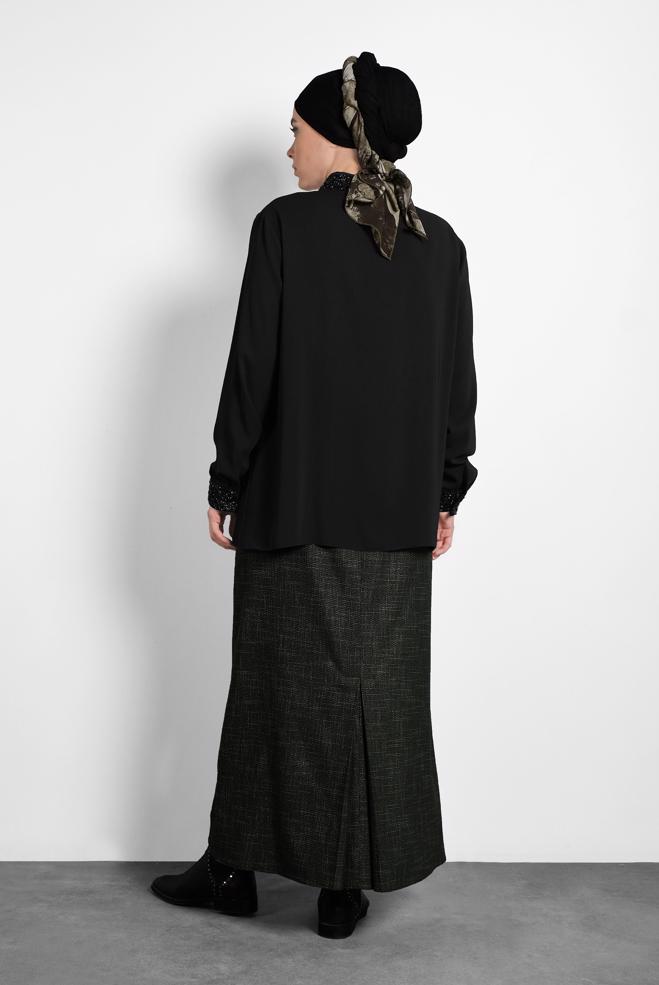 Vêtements hijab NOIR CHEMISIER À COL À SEQUINS 40361 - ALVİNA