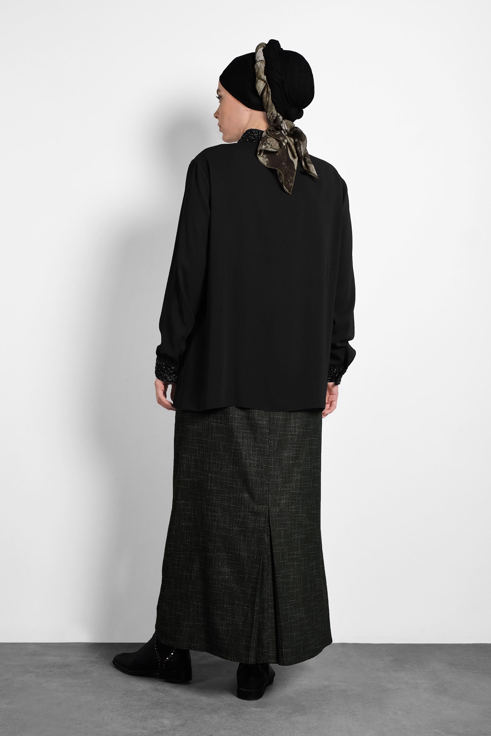 Vêtements hijab NOIR CHEMISIER À COL À SEQUINS 40361