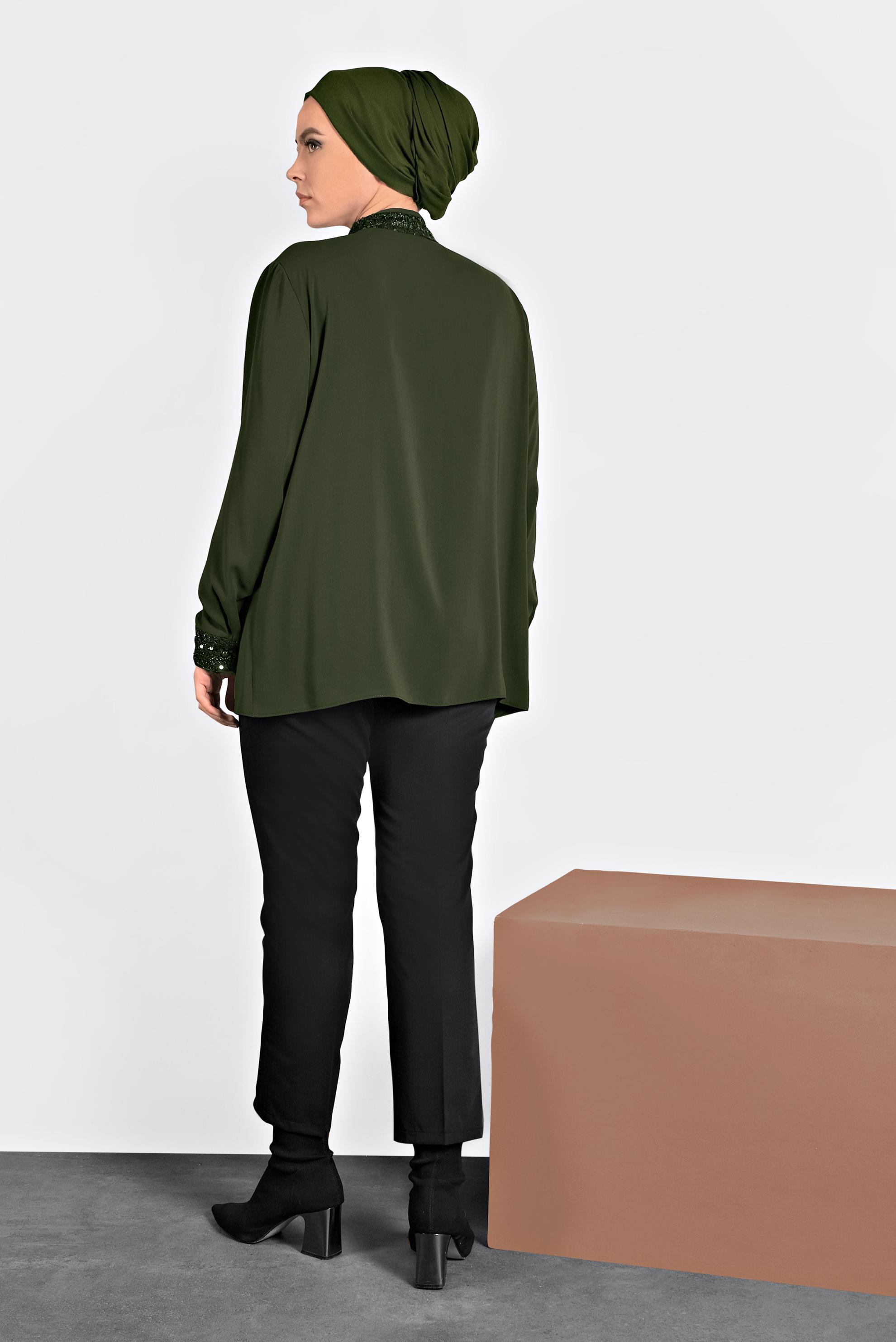 Vêtements hijab KAKI CHEMISIER À COL À SEQUINS 40361