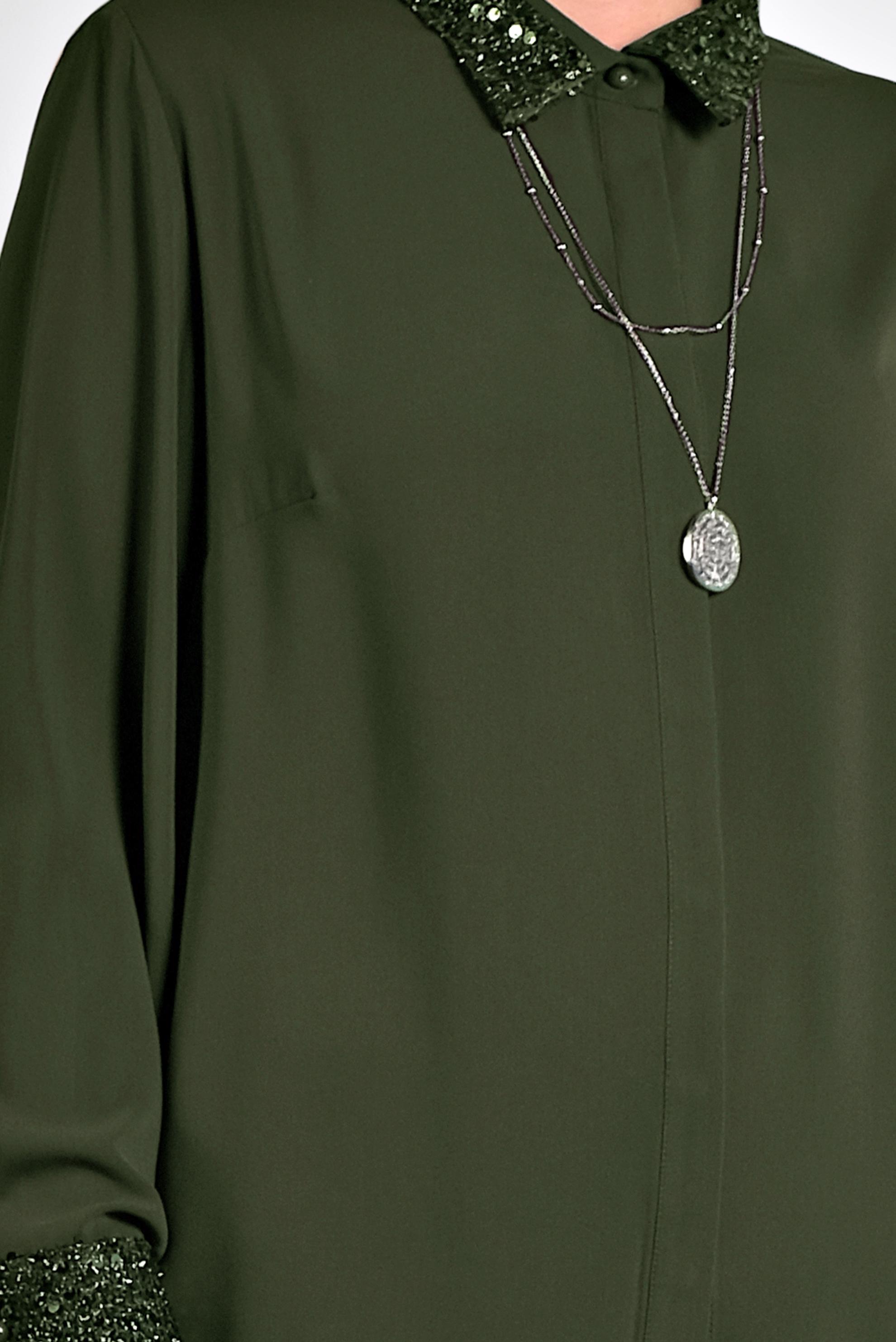 Vêtements hijab KAKI CHEMISIER À COL À SEQUINS 40361