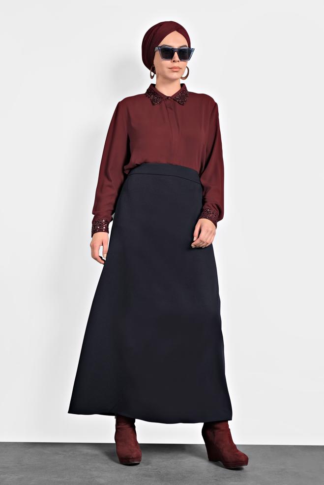 Vêtements hijab ROUGE BORDEAUX CHEMISIER À COL À SEQUINS 40361 - ALVİNA