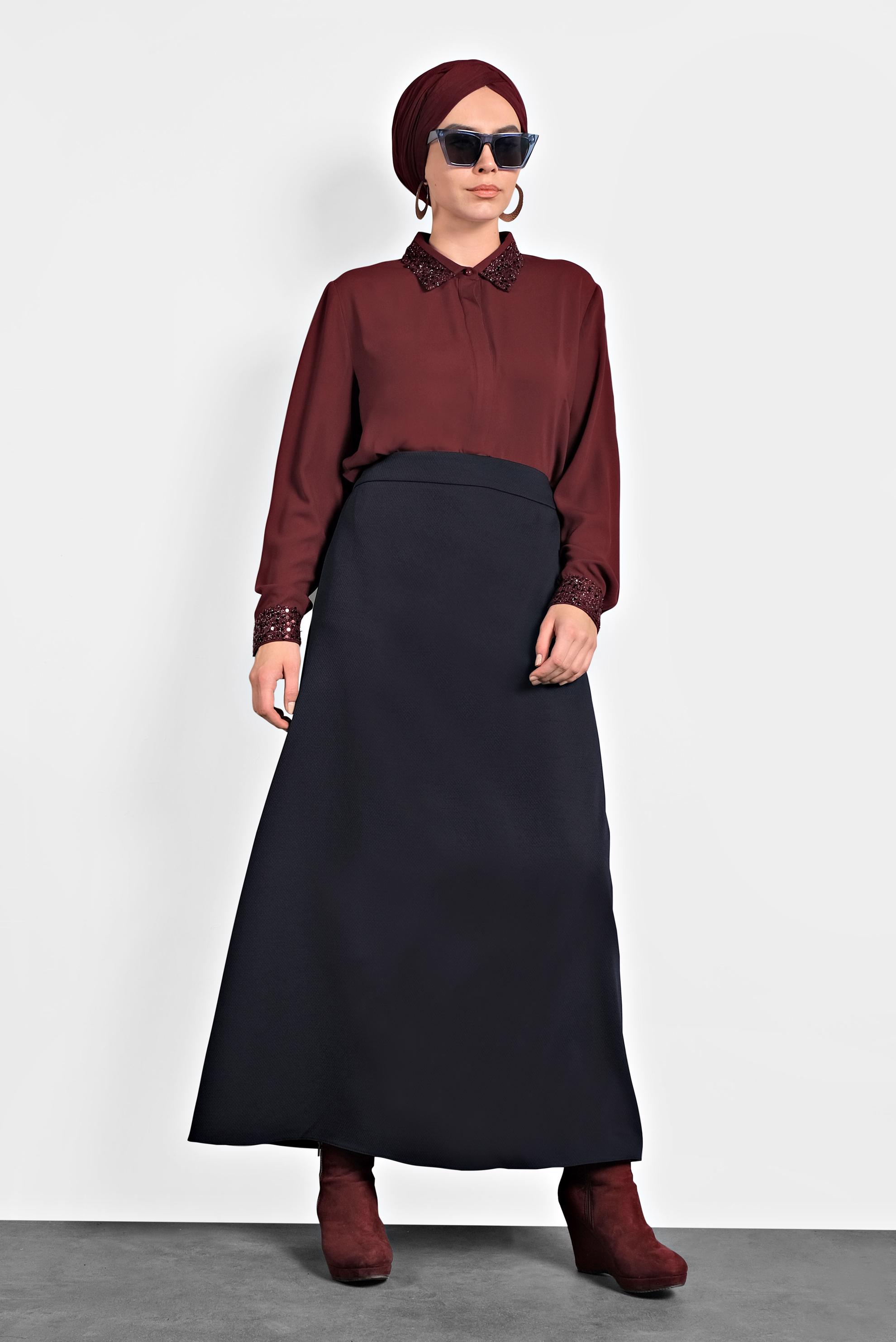 Vêtements hijab ROUGE BORDEAUX CHEMISIER À COL À SEQUINS 40361