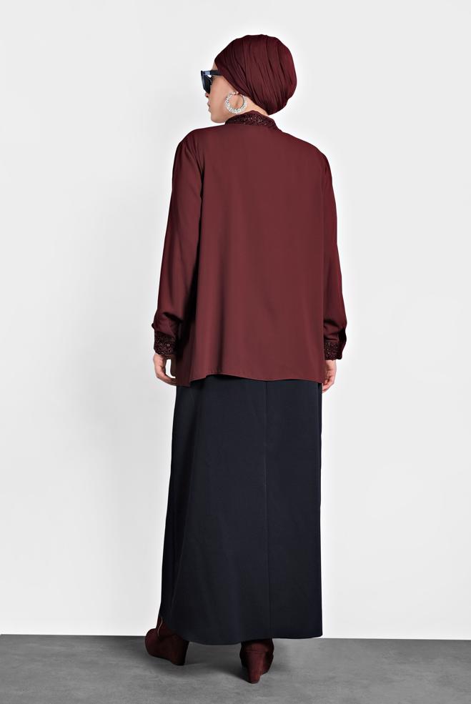 Vêtements hijab ROUGE BORDEAUX CHEMISIER À COL À SEQUINS 40361 - ALVİNA