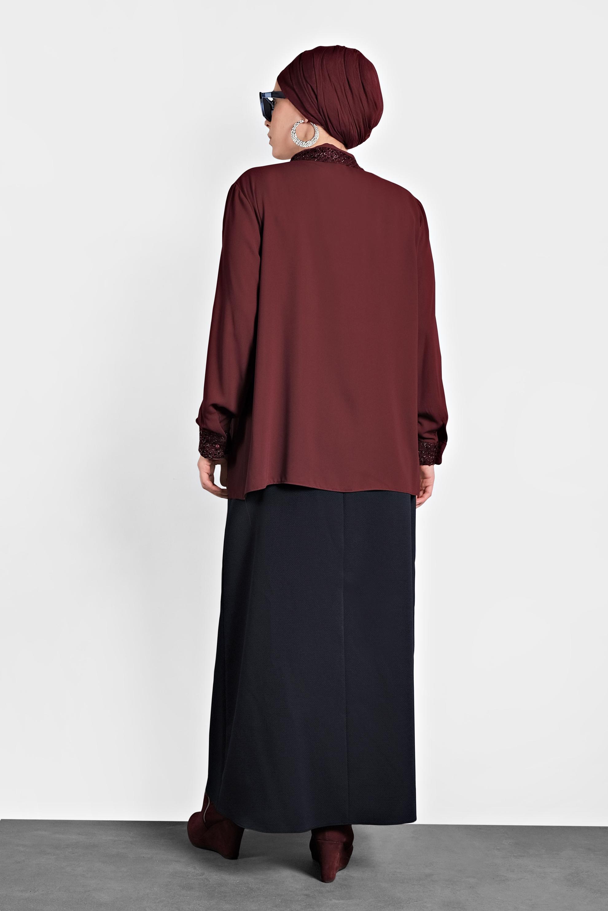 Vêtements hijab ROUGE BORDEAUX CHEMISIER À COL À SEQUINS 40361