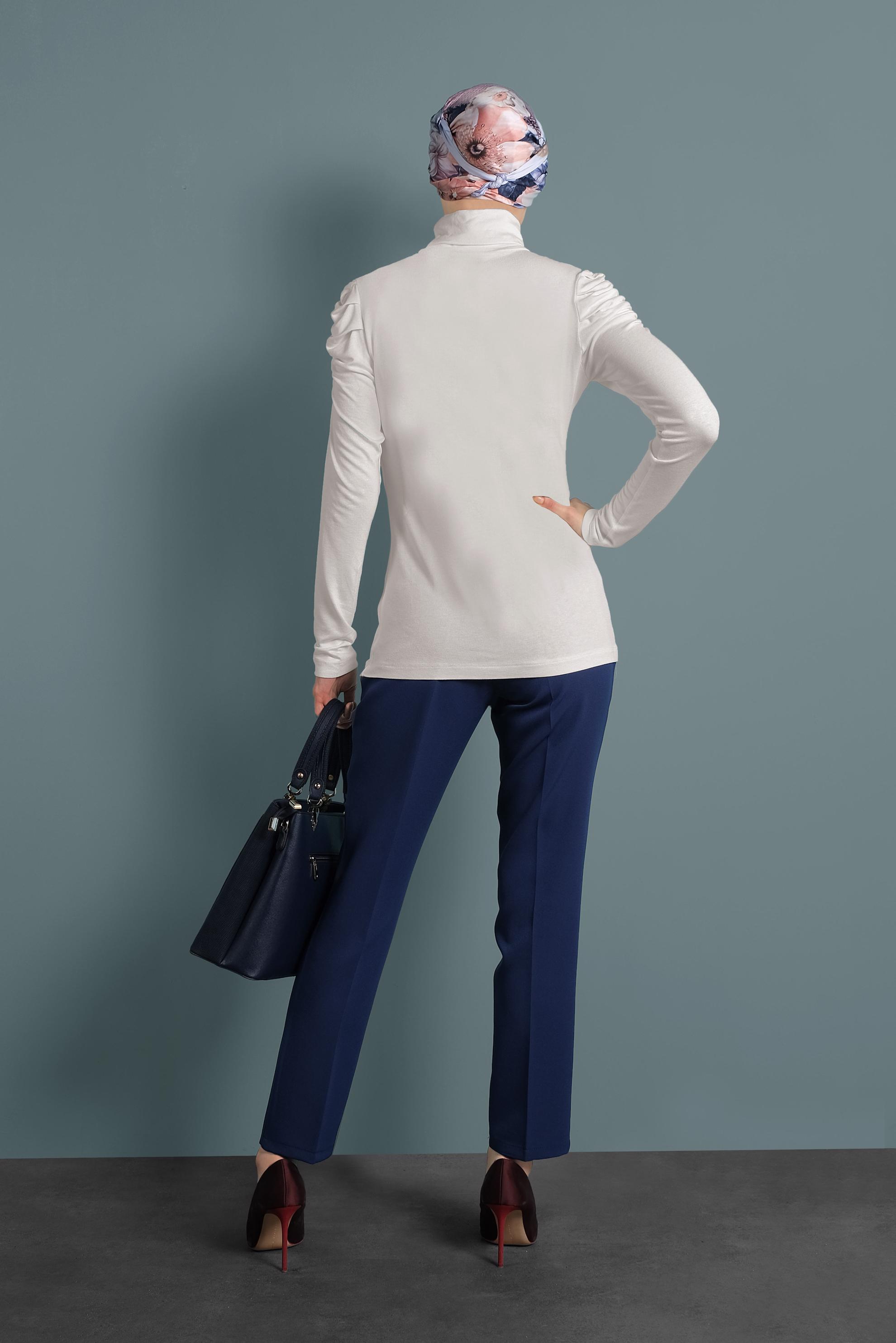 Hijab clothing WHITE TURTLENECK RUCHED SLEEVE BLOUSE 40403 