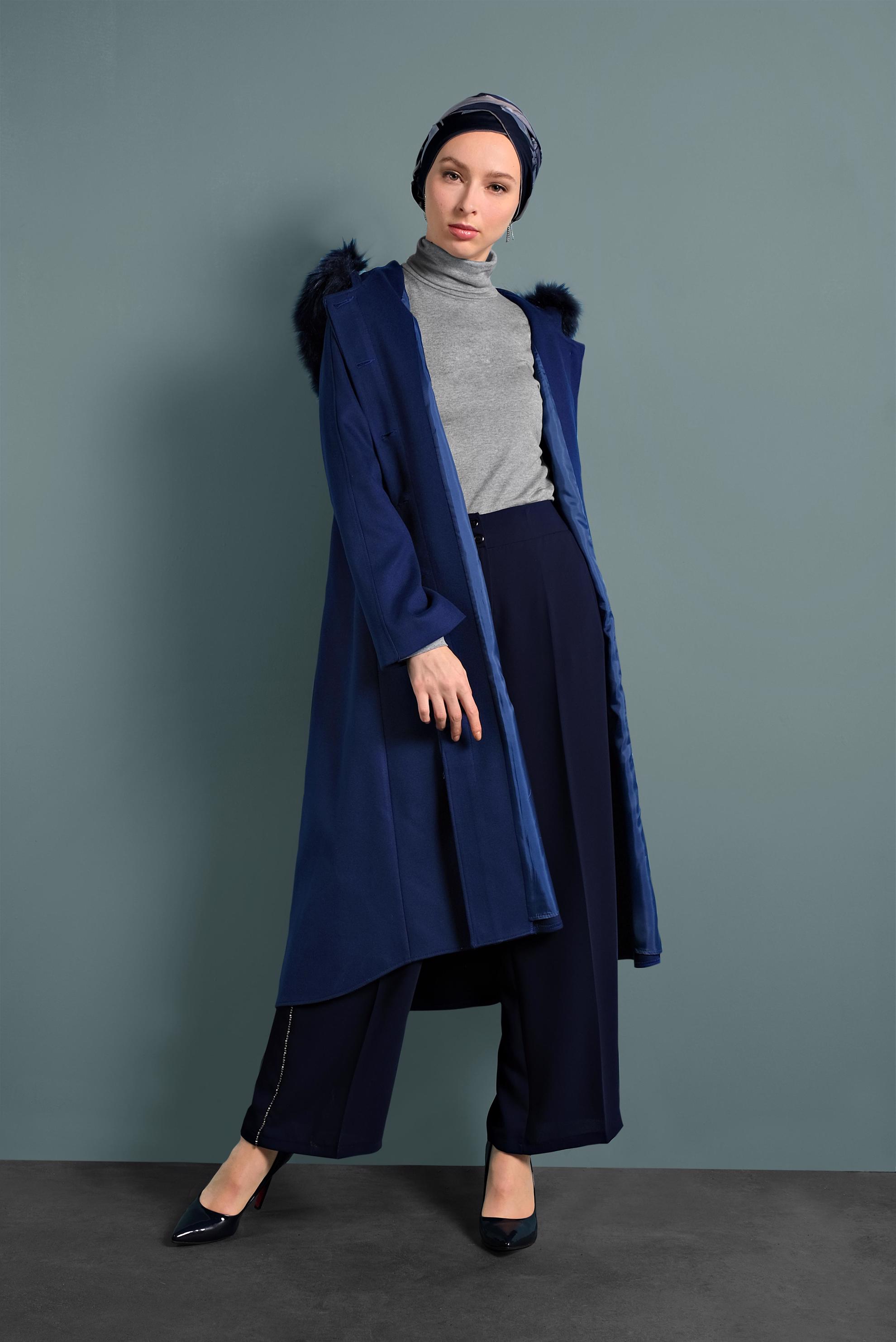 Tesettür giyim GRİ KOLLARI BÜZGÜLÜ BOĞAZLI BLUZ 40403 