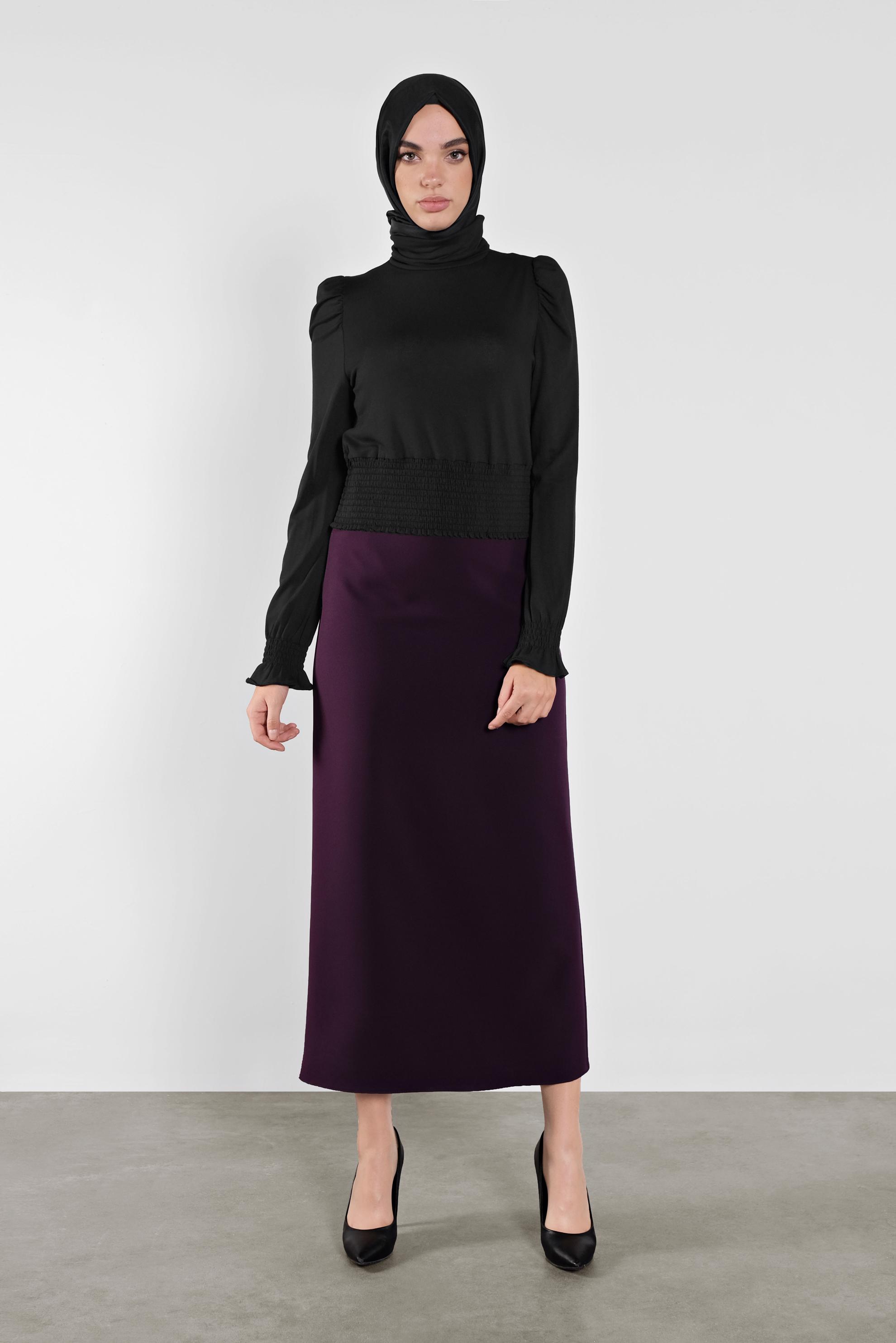 Tesettür giyim SİYAH BEL KISMI LASTİKLİ BLUZ 41209