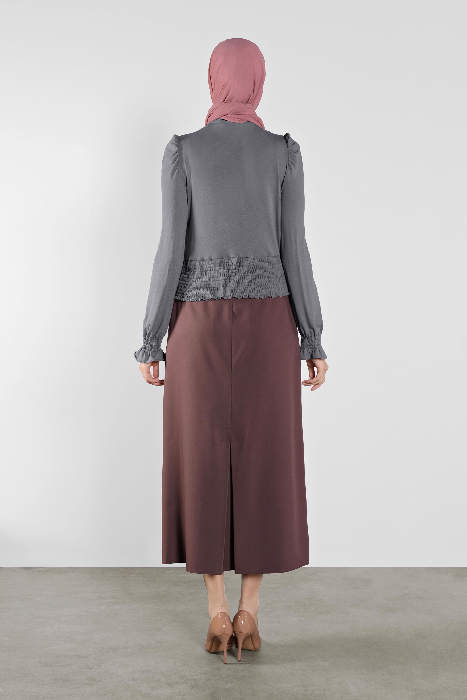 Tesettür giyim GRİ BEL KISMI LASTİKLİ BLUZ 41209