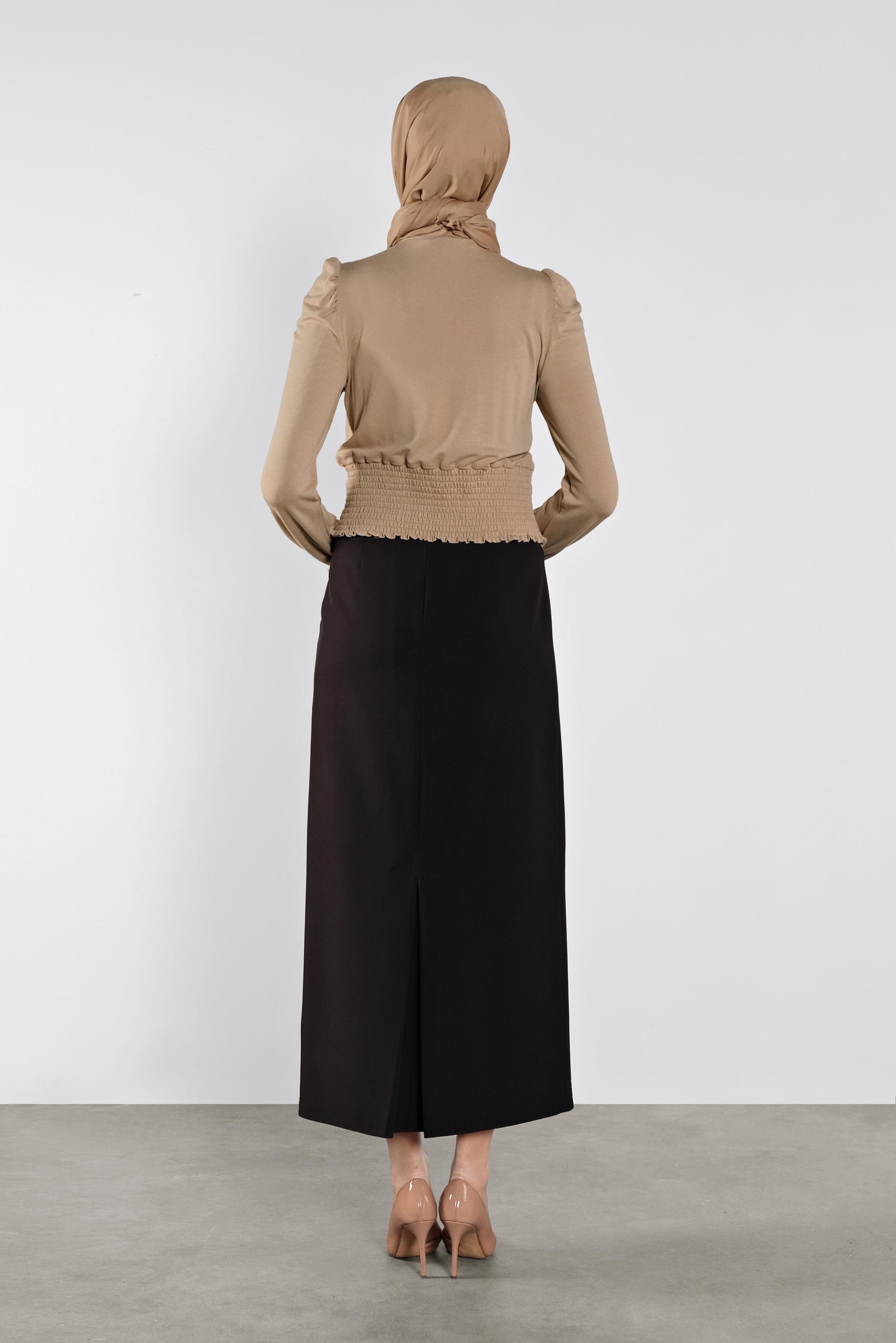 Tesettür giyim KAHVE BEL KISMI LASTİKLİ BLUZ 41209