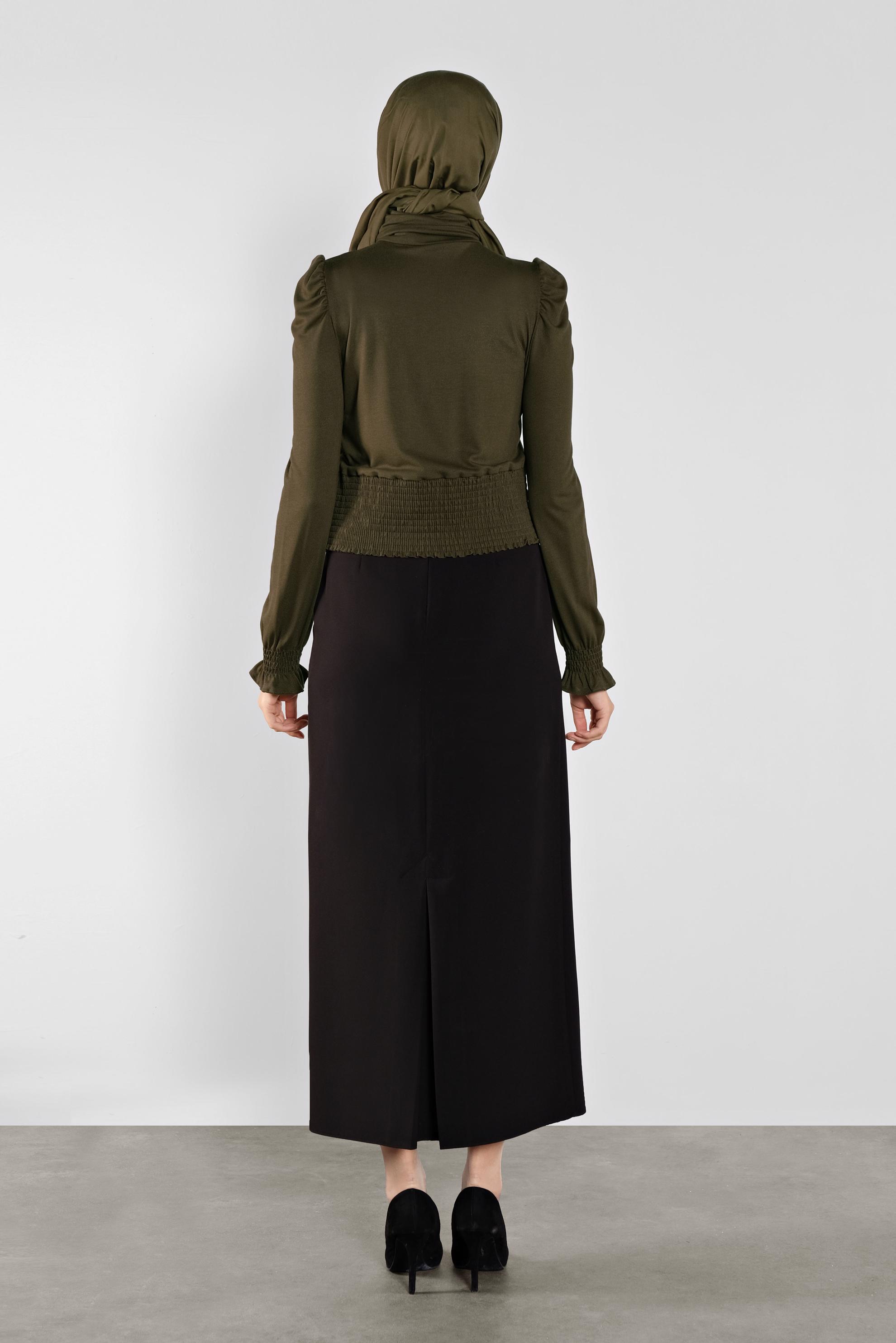 Tesettür giyim HAKİ BEL KISMI LASTİKLİ BLUZ 41209