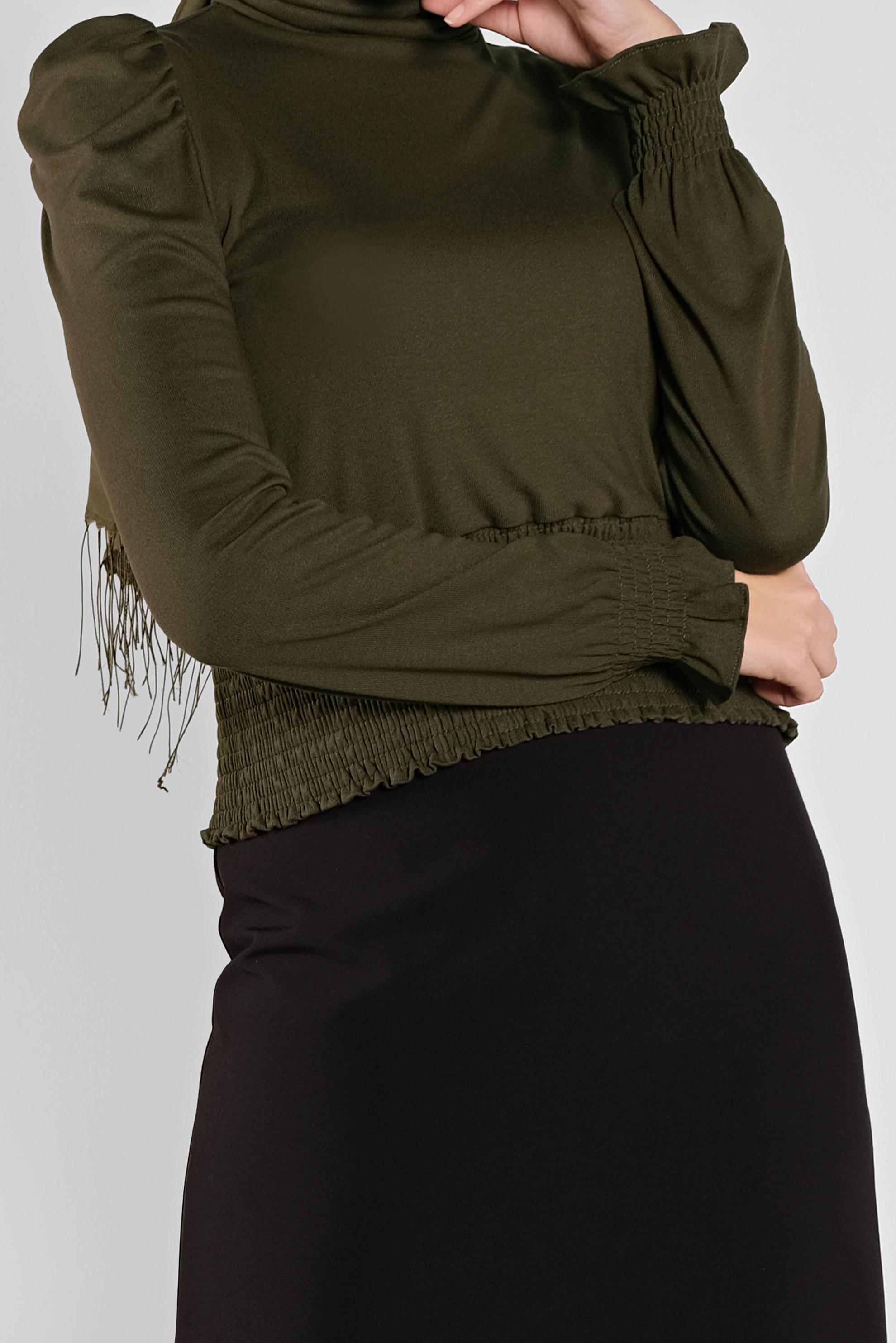 Tesettür giyim HAKİ BEL KISMI LASTİKLİ BLUZ 41209