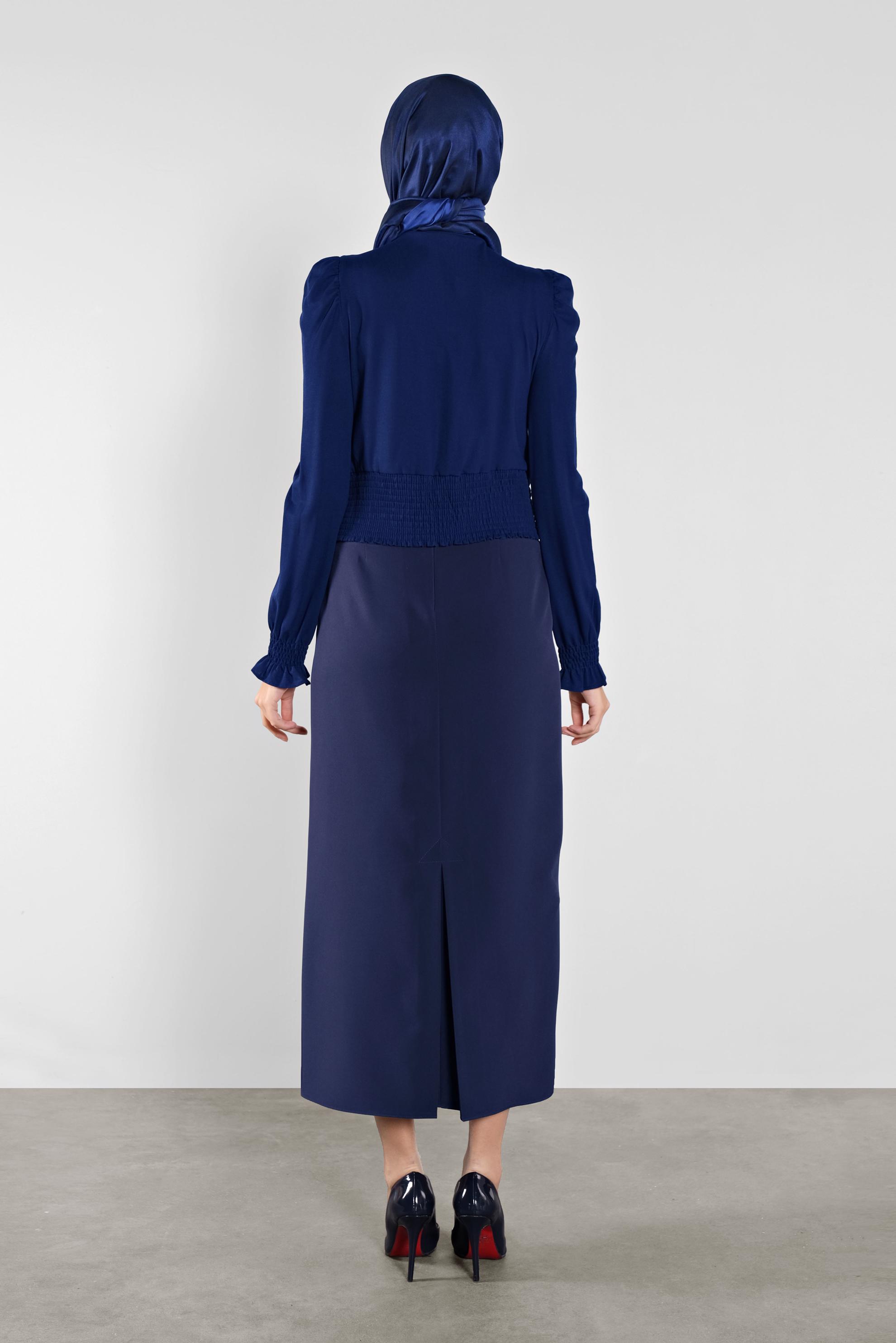 Tesettür giyim LACİVERT BEL KISMI LASTİKLİ BLUZ 41209