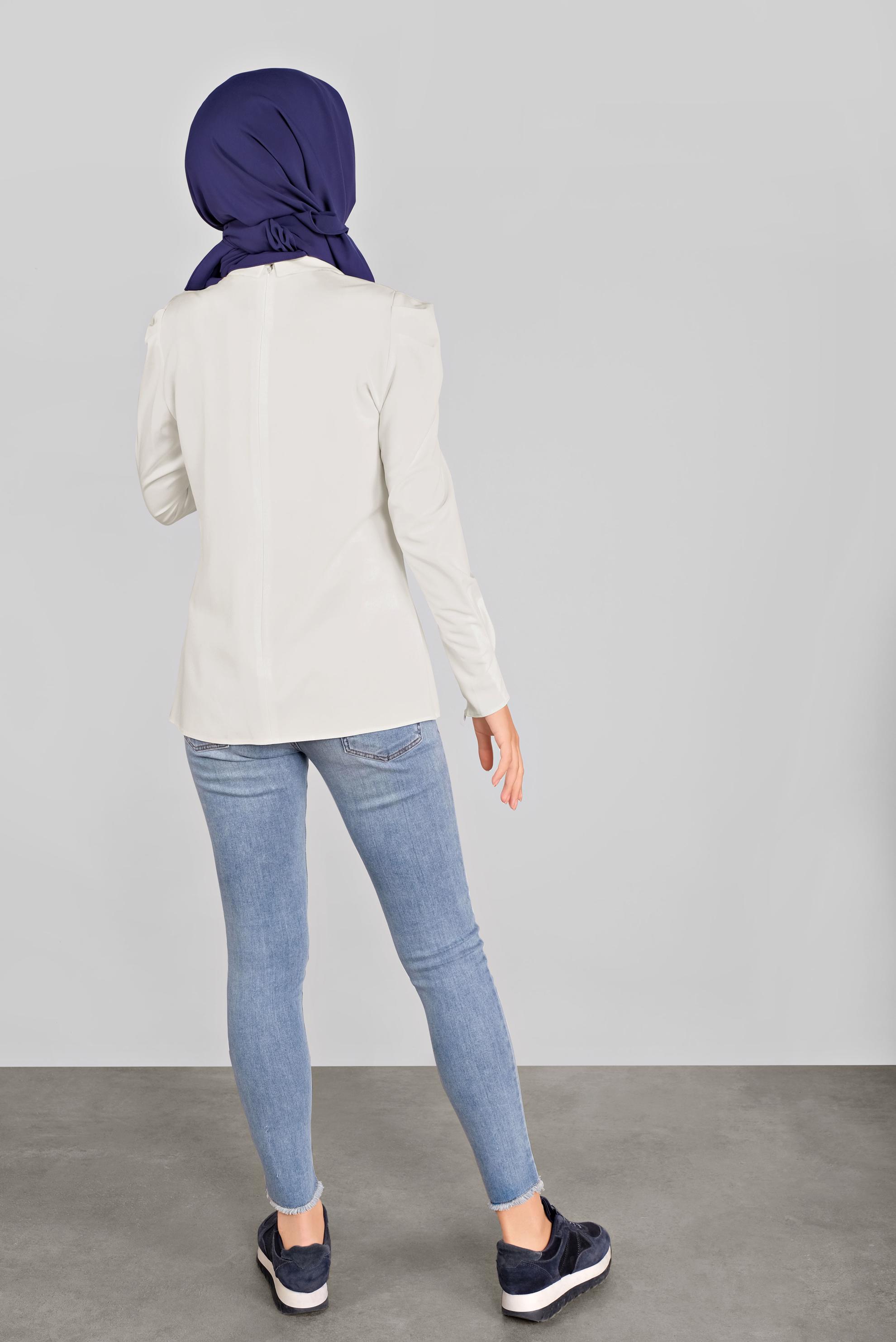 Tesettür giyim BEYAZ GİGOT KOL GÖMLEK YAKA BLUZ 41222 