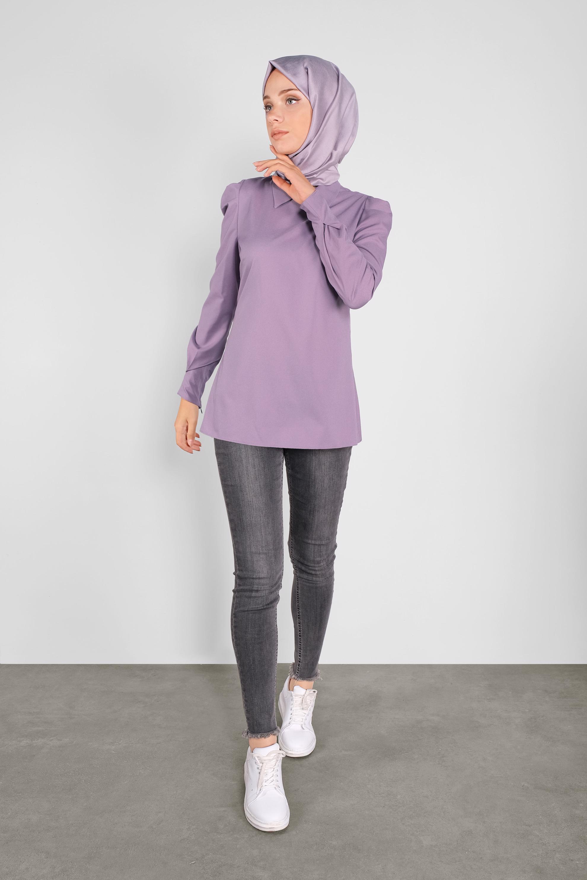 Tesettür giyim MOR GİGOT KOL GÖMLEK YAKA BLUZ 41222 