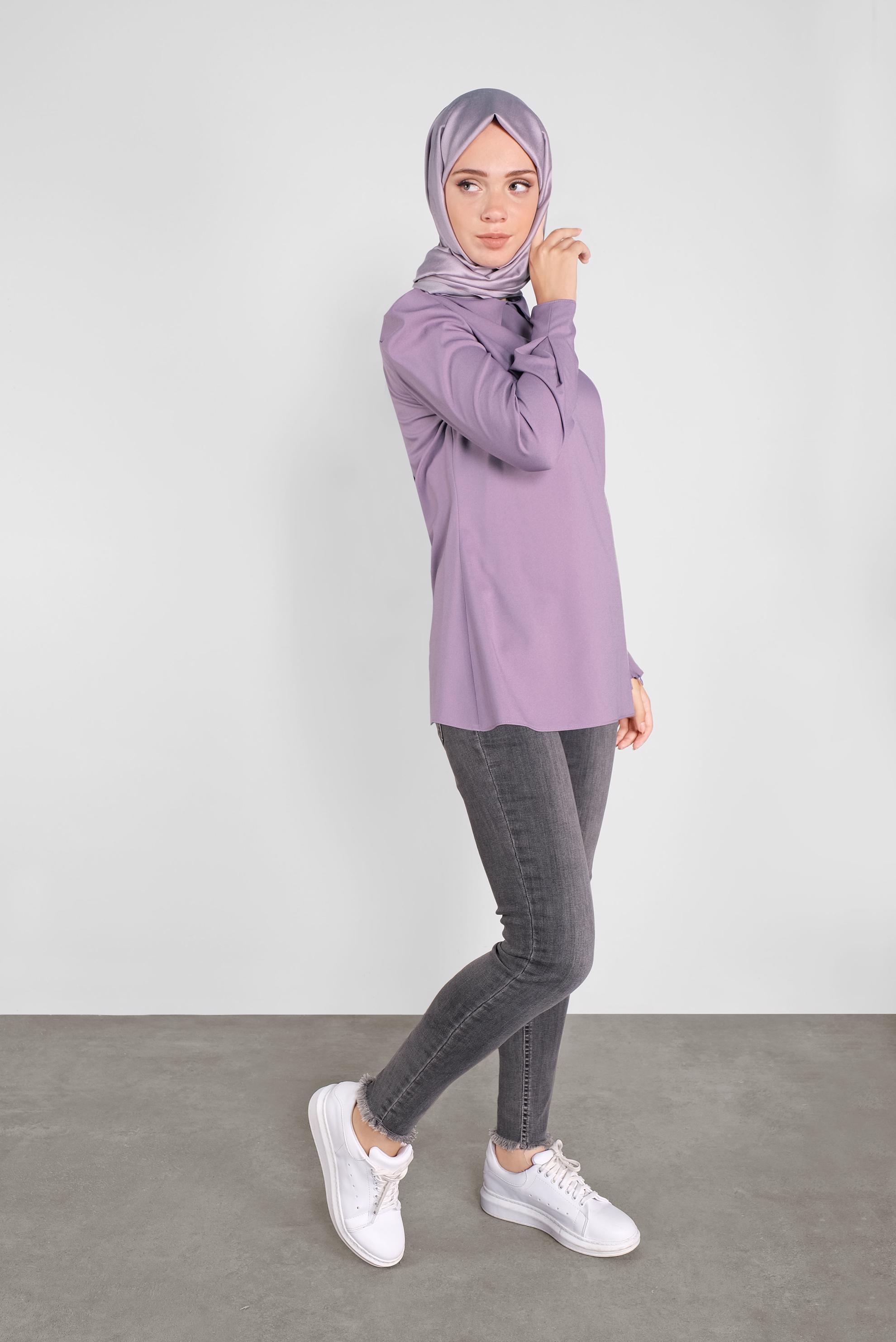 Tesettür giyim MOR GİGOT KOL GÖMLEK YAKA BLUZ 41222 